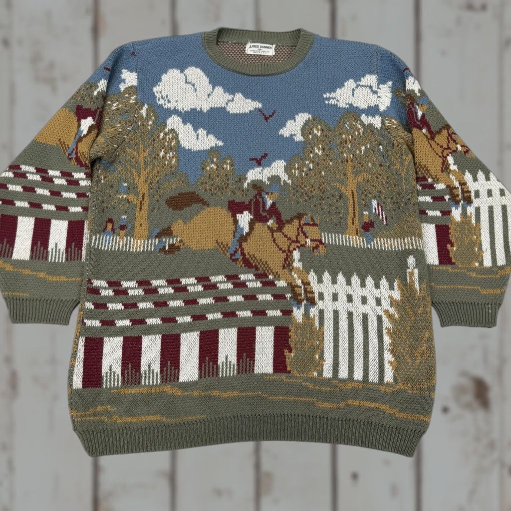 Vintage VINTAGE Alfred Dunner Sweater Womens Medium Green Horse Equestrian Scene USA Size M / US 6-8 / IT 42-44 - 1 Thumbnail