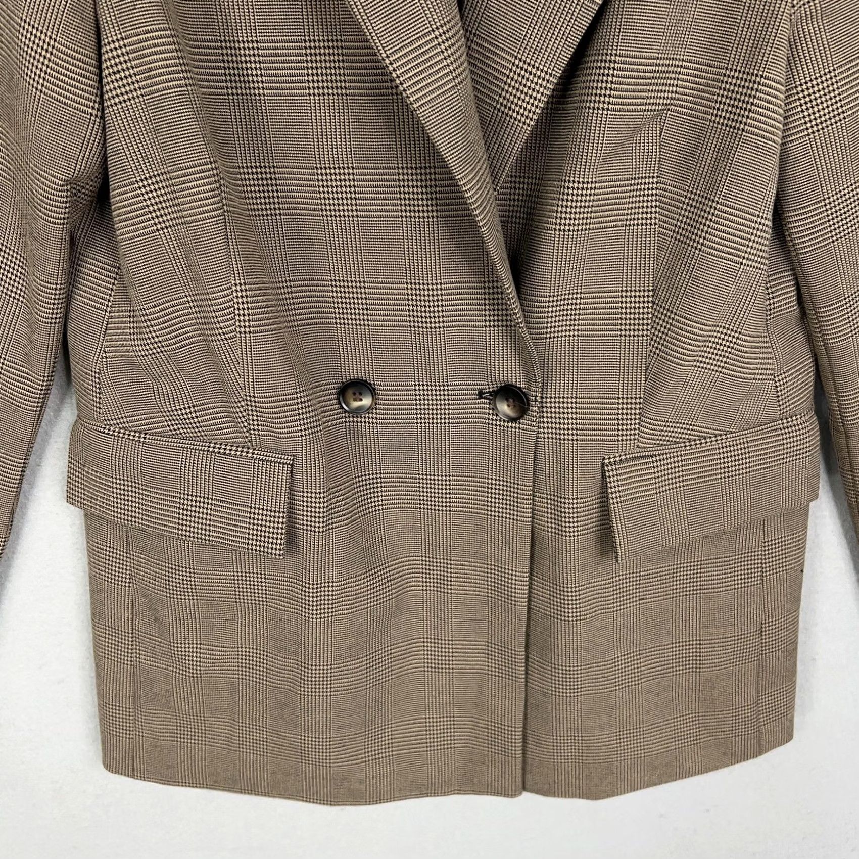 Vintage BLANKNYC Blazer Jacket Womens Small Plaid Double Breasted Houndstooth Brown Notch Lapels Button Button Cuffs Lined Office Workwear Womens Small Blazer Size S / US 4 / IT 40 - 3 Thumbnail