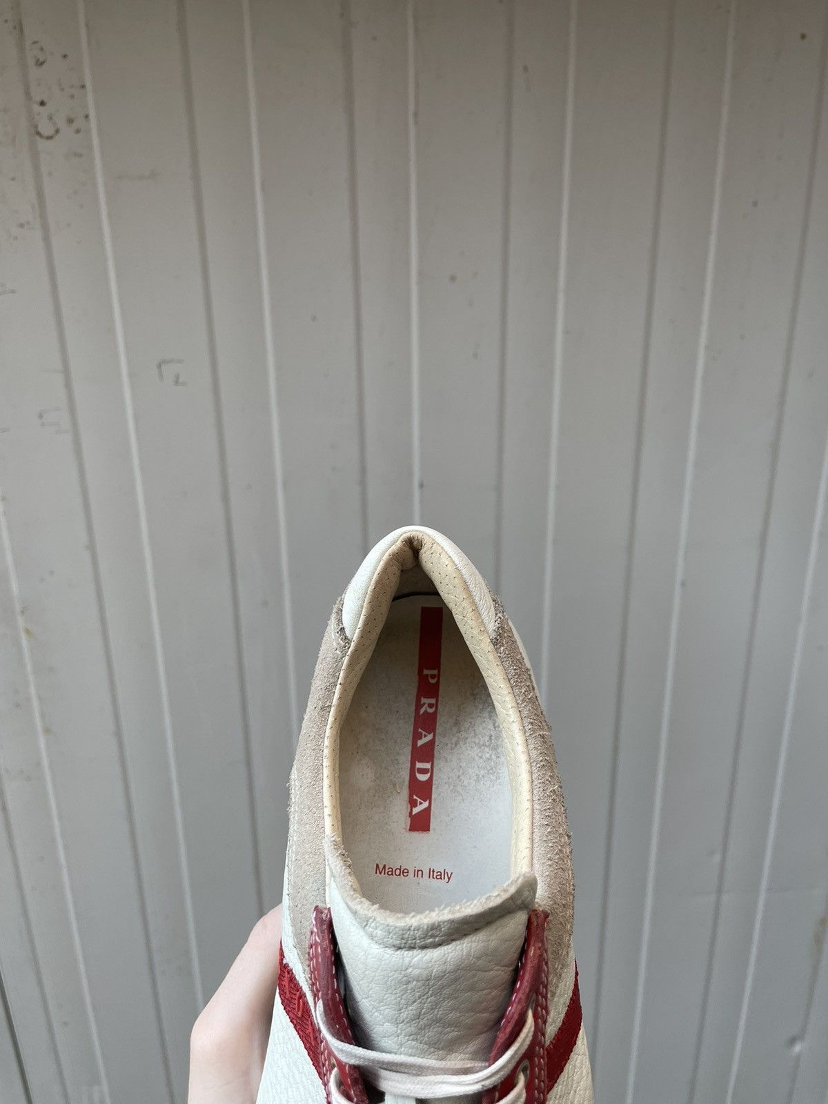 Miu Miu × Prada Vintage Italy Made 🇮🇹 Prada 3200 Red Stripe Leather Sneakers Size US 9.5 / IT 39.5 - 7 Thumbnail