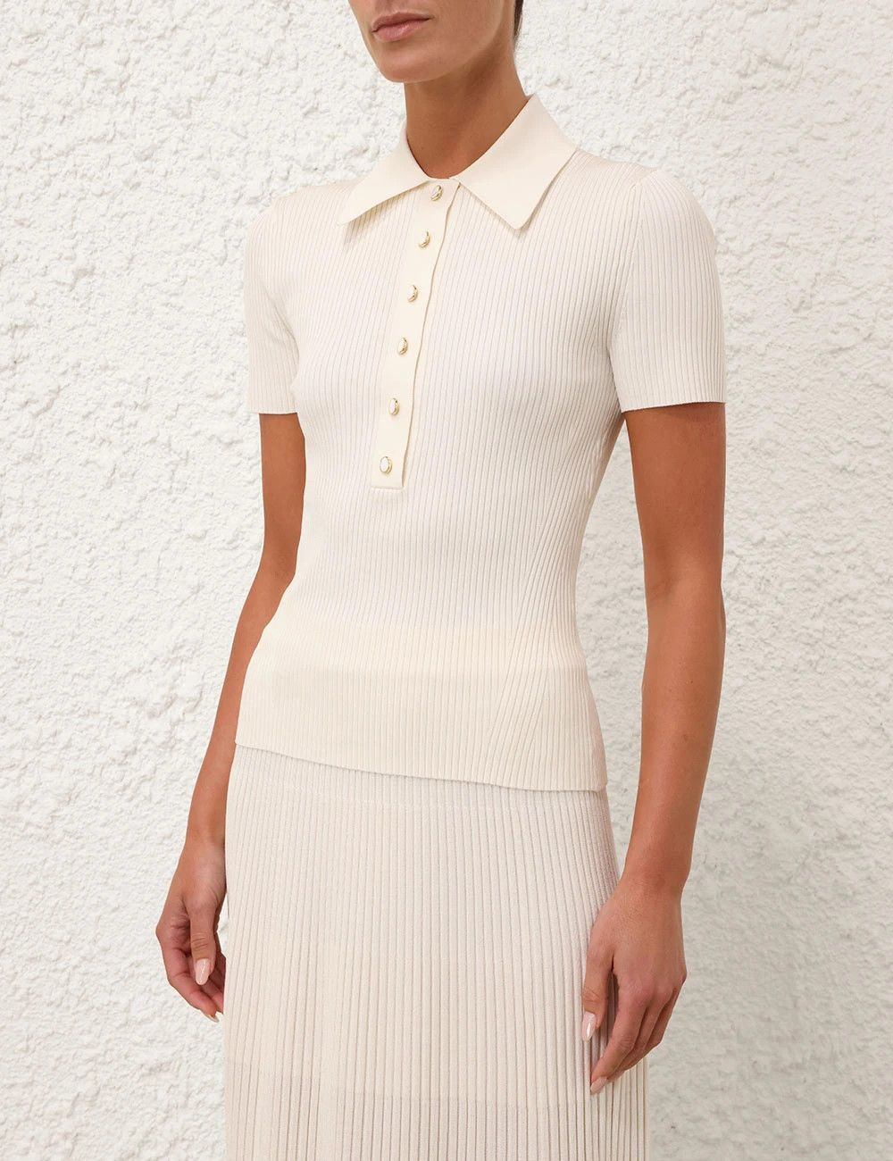 Zimmermann oc11z0226 Rib Polo Shirt In White Size XS / US 0-2 / IT 36-38 - 2 Thumbnail