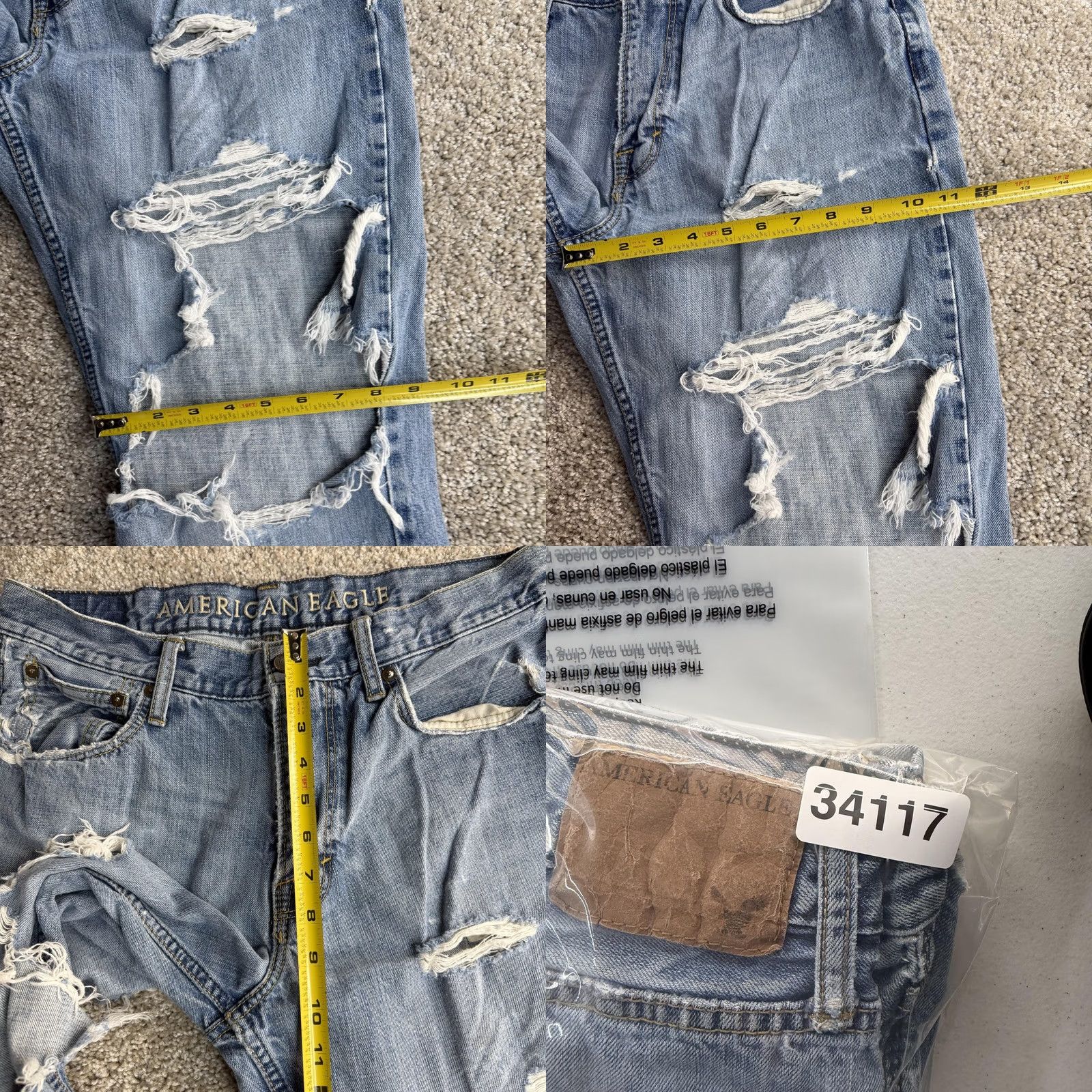 American Eagle Outfitters American Eagle Relaxed Jeans Mens 34x32 Light Wash Blue Denim Distressed Jeans Size US 34 / EU 50 - 9 Thumbnail