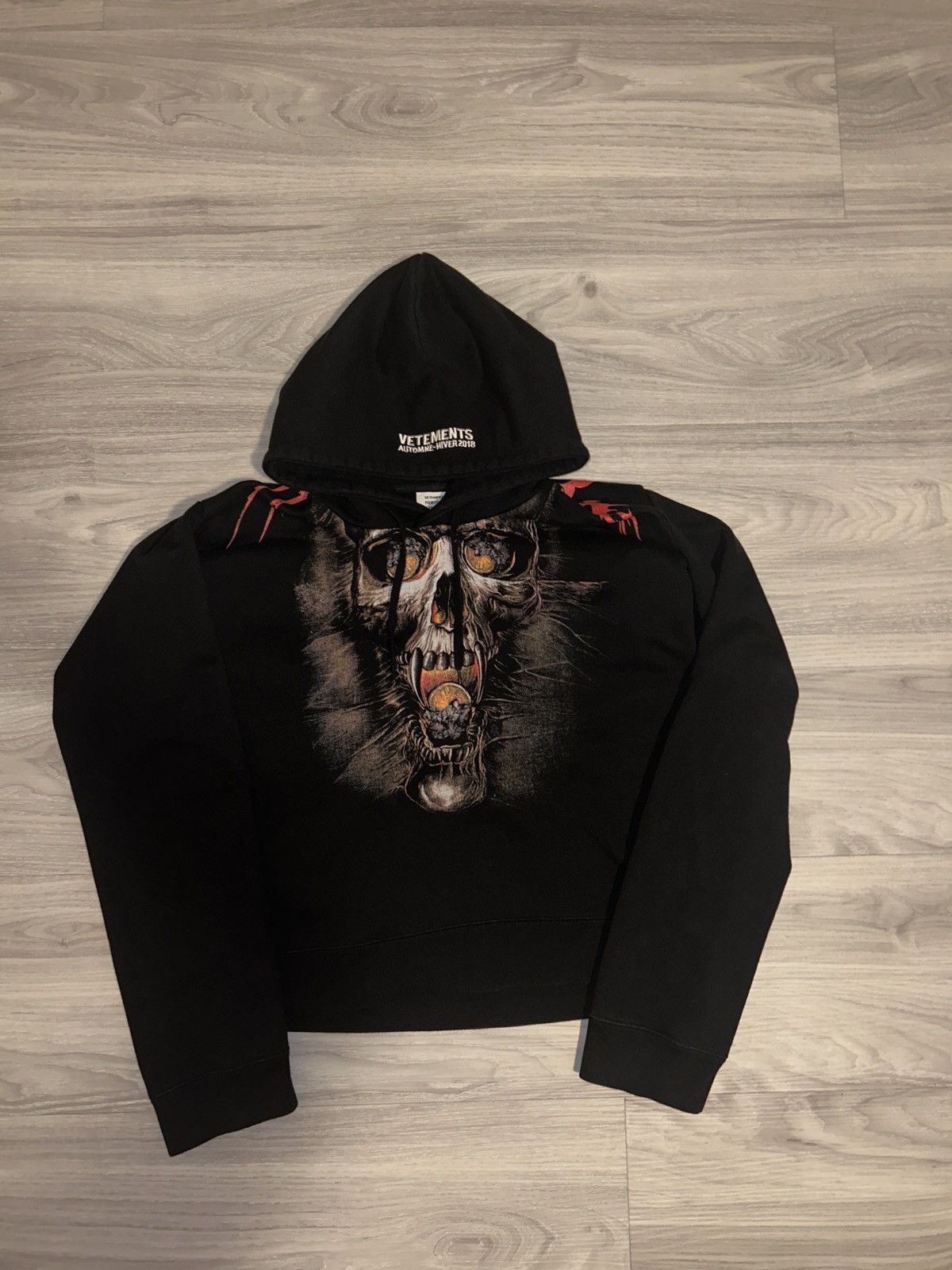 Vetements Vetements AW18 Misplaced Skull Hoodie Black | Grailed