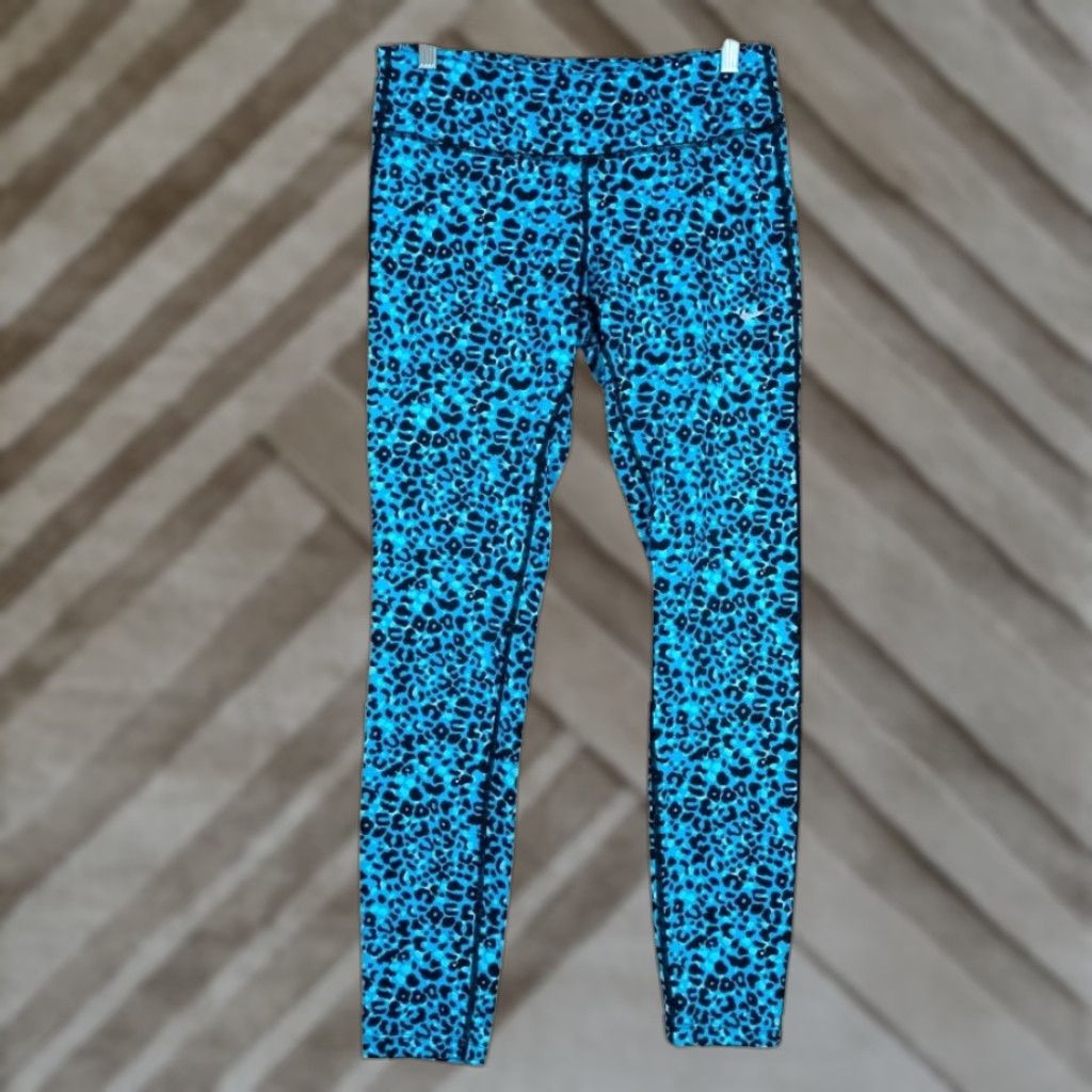 Nike Nike Dri Fit Womens Leggings Blue Black Leopard Pull On Medium Inseam 27.5in Lightweight Breathable Stretch Busy Activewear Casual Womens Size 32" / US 10 / IT 46 - 1 Thumbnail