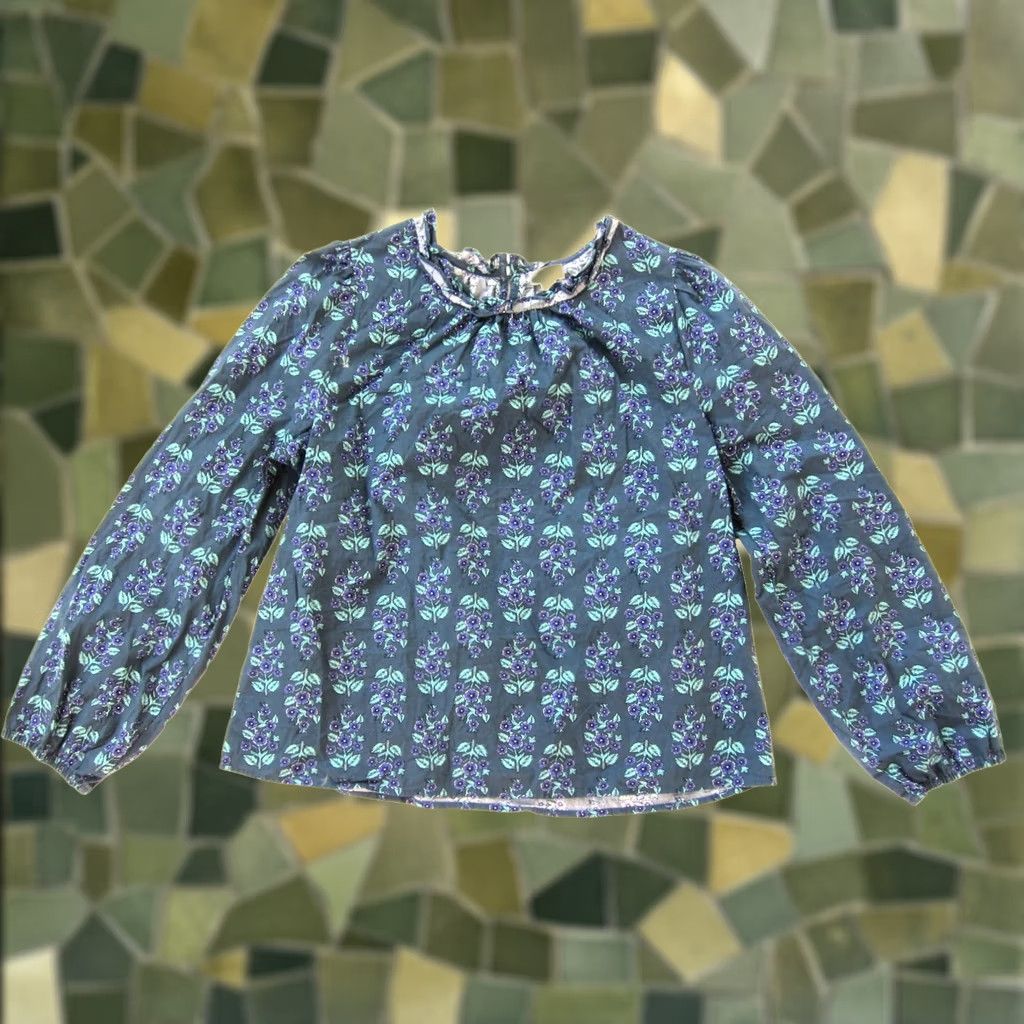 J.Crew J.CREW Blouse Shirt Floral Cotton Green Teal Purple Ruffle High Neck Long Sleeve L Womens Summer Spring Fall Vintage: No Size L / US 10 / IT 46 - 1 Thumbnail