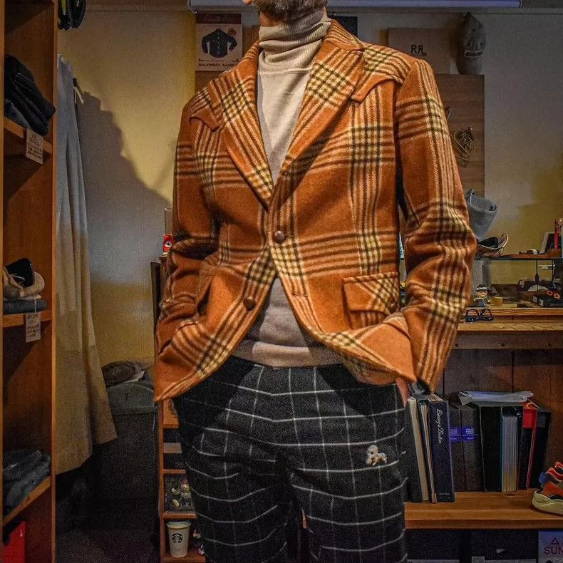 RRL Ralph Lauren RRL Ralph Lauren Orange checkered western sports suit jack Size 42S - 1 Thumbnail