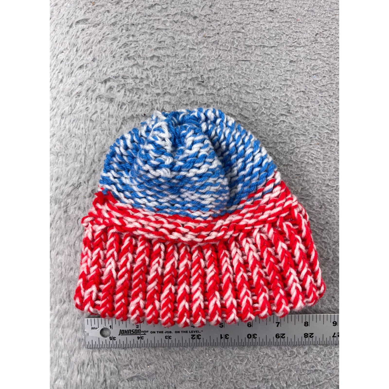 Vintage Beanie Toque Adult One Size Red Blue Stripe Wool Blend Knit Ski Snow Winter Size ONE SIZE - 4 Thumbnail