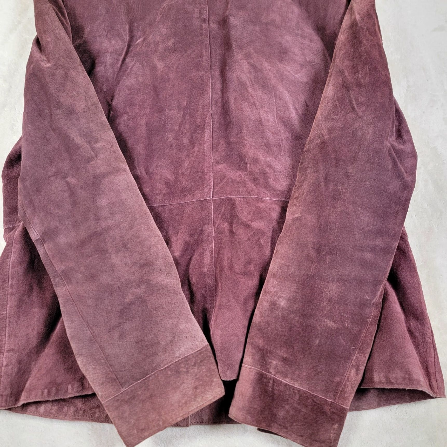 Vintage I.E. Relaxed 100% Leather Suede Plum Purple Jacket Women's Size 14 Relaxed Long Sleeve Button Closure Pockets Collared Lined Preppy Jacket Size XL / US 12-14 / IT 48-50 - 3 Thumbnail