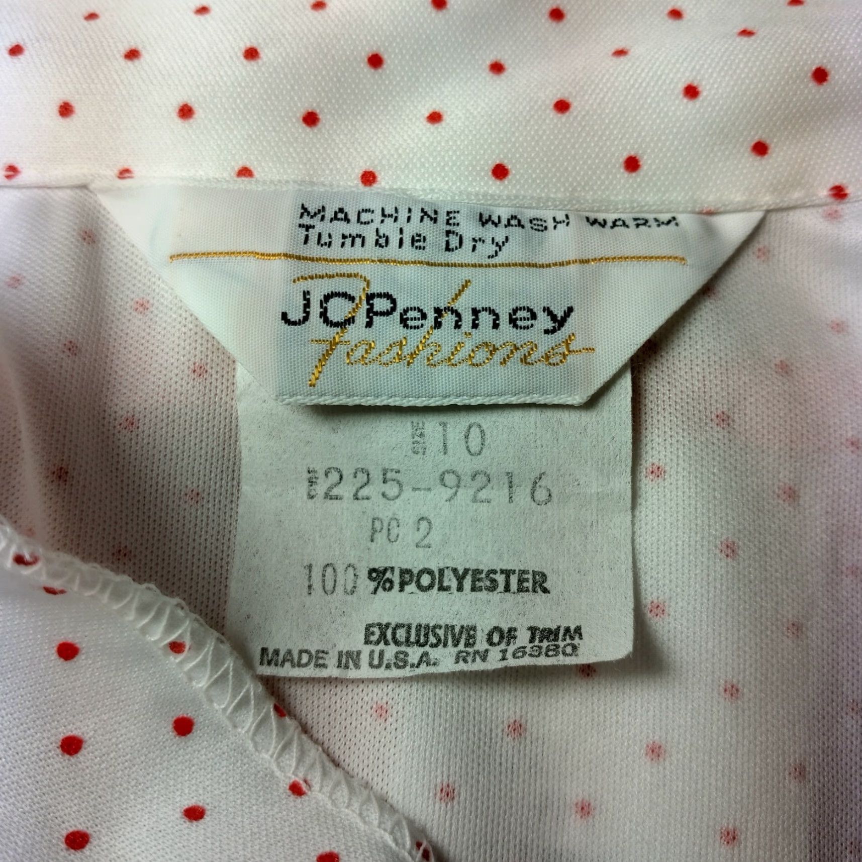 JCPenney VINTAGE JC Penney Dress Shirt Dress Women's 10 Red Polka Dot Midi Collared Long Sleeve Belted Waist 1970s ILGWU/USA Vintage Size L / US 10 / IT 46 - 4 Thumbnail