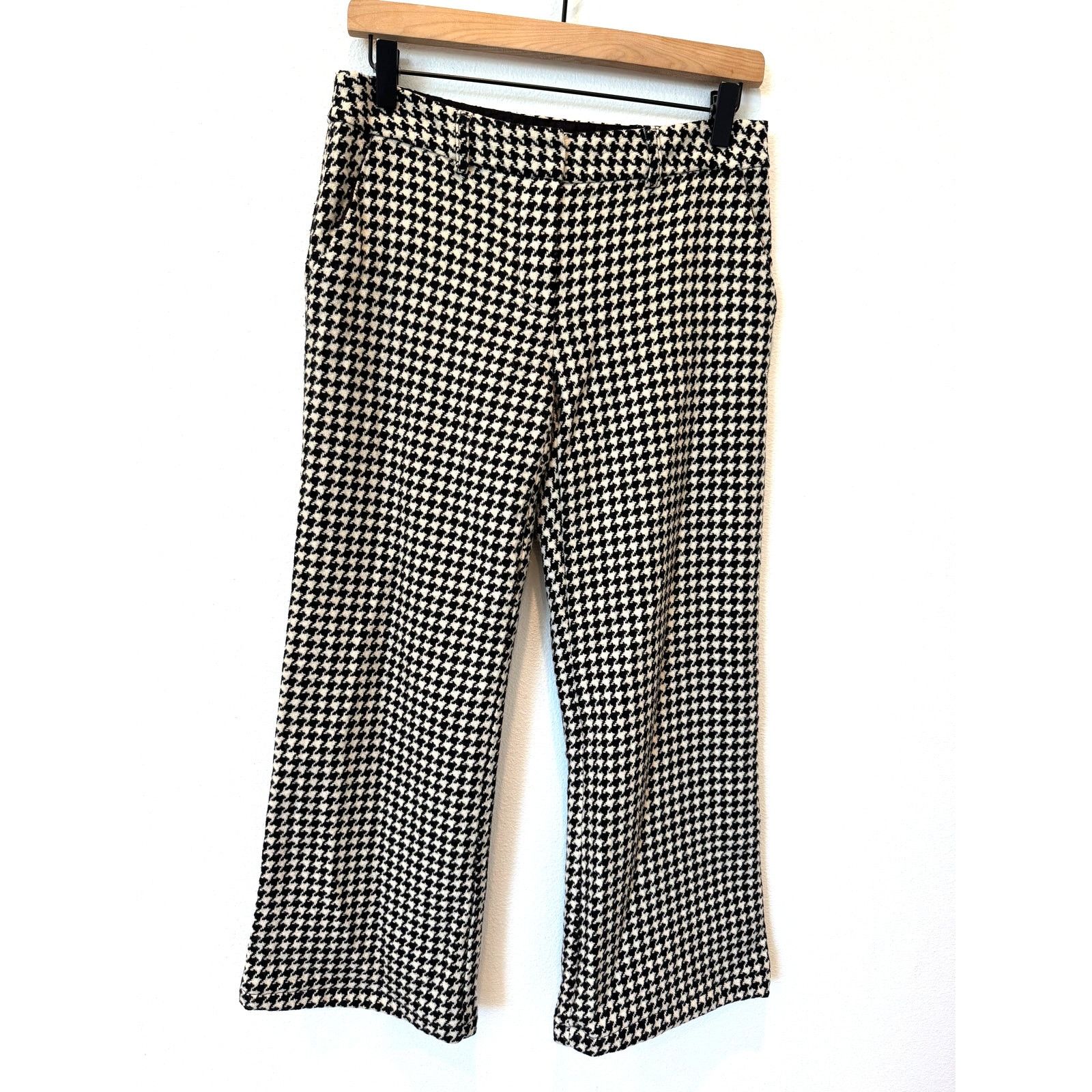 Trina Turk Trina Turk Houndstooth Wool Plaid Cropped Flare Pants Size 27" / US 4 / IT 40 - 1 Thumbnail