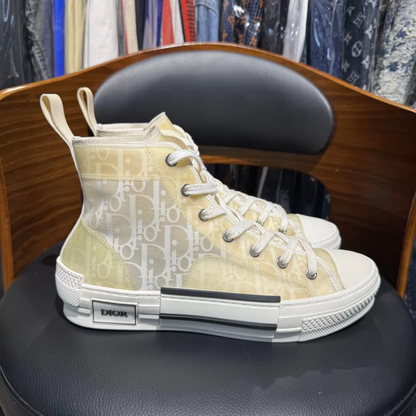 Dior Dior b23 High-Top Sneakers White/Yellow 39 Excellent Size US 8.5 / IT 38.5 - 4 Thumbnail