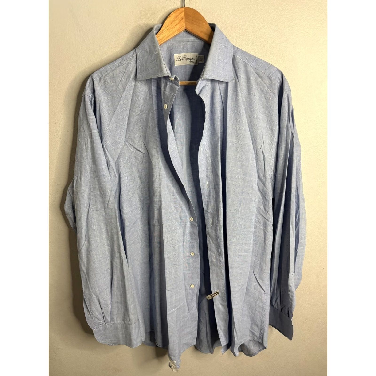 Les Copains Les Copains Shirt Mens 16.5 Blue Check Made In Italy Dress Long Sleeve Shirt Dress Shirt Mens Blue Check 16.5 Italy Business Workwear Size 46R - 2 Thumbnail