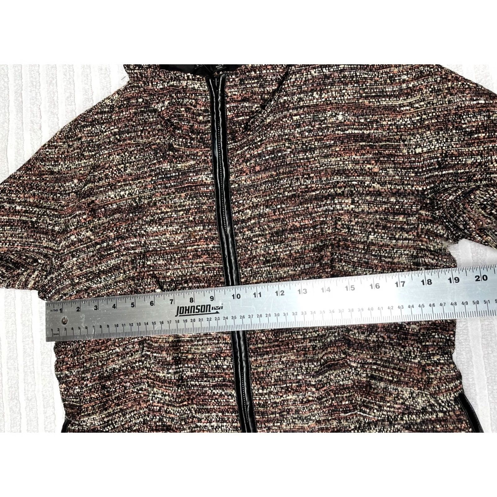 Vintage Lafayette 148 New York Zip Front Tweed Jacket Faux Leather Trim Brown Size 10 Size L / US 10 / IT 46 - 6 Thumbnail