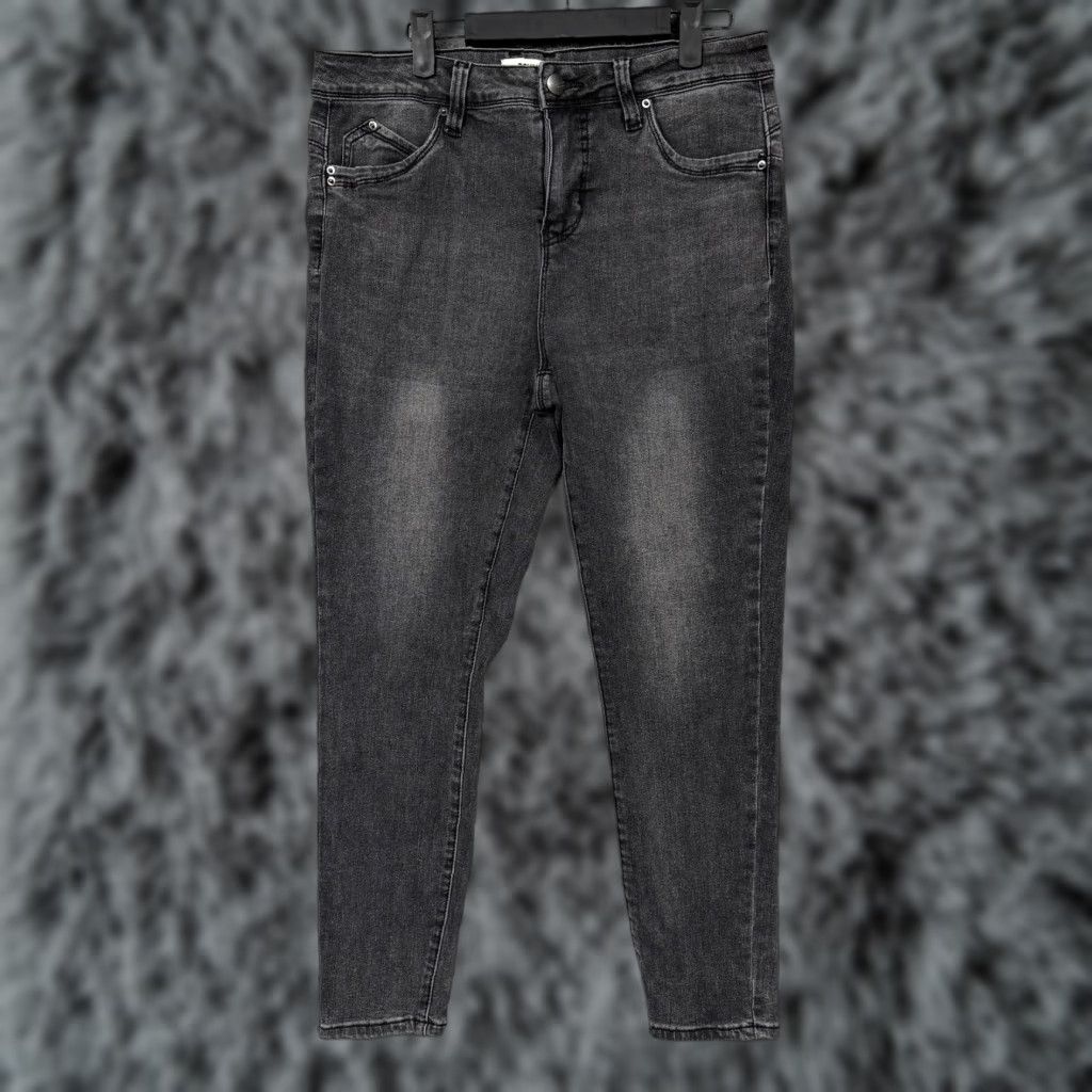 Vintage Royalty For Me Womens 14 Black Charcoal Wash High-Rise Skinny Jeans 33x26.5 Stretch Five-Pocket Denim Size 36" / US 14 / IT 50 - 1 Thumbnail