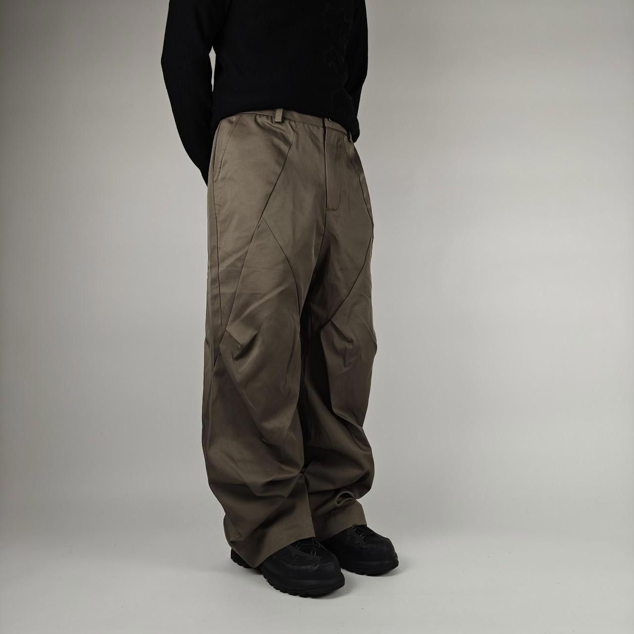 Other Khaki Diamond Pleated Wide Leg Trousers Size US 32 / EU 48 - 2 Thumbnail