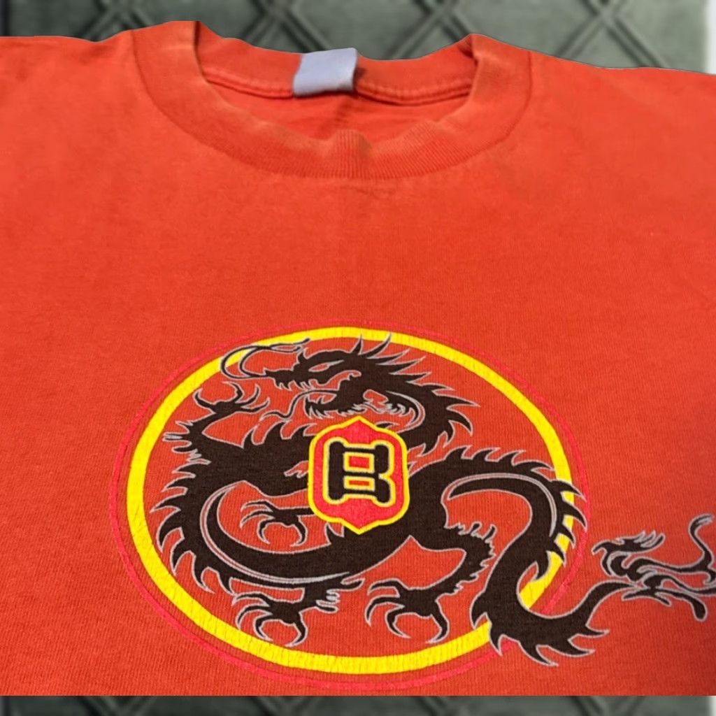 VINTAGE Billabong Dragon Graphic Cyber Skate Surf Orange T-Shirt Large Mens 2000s