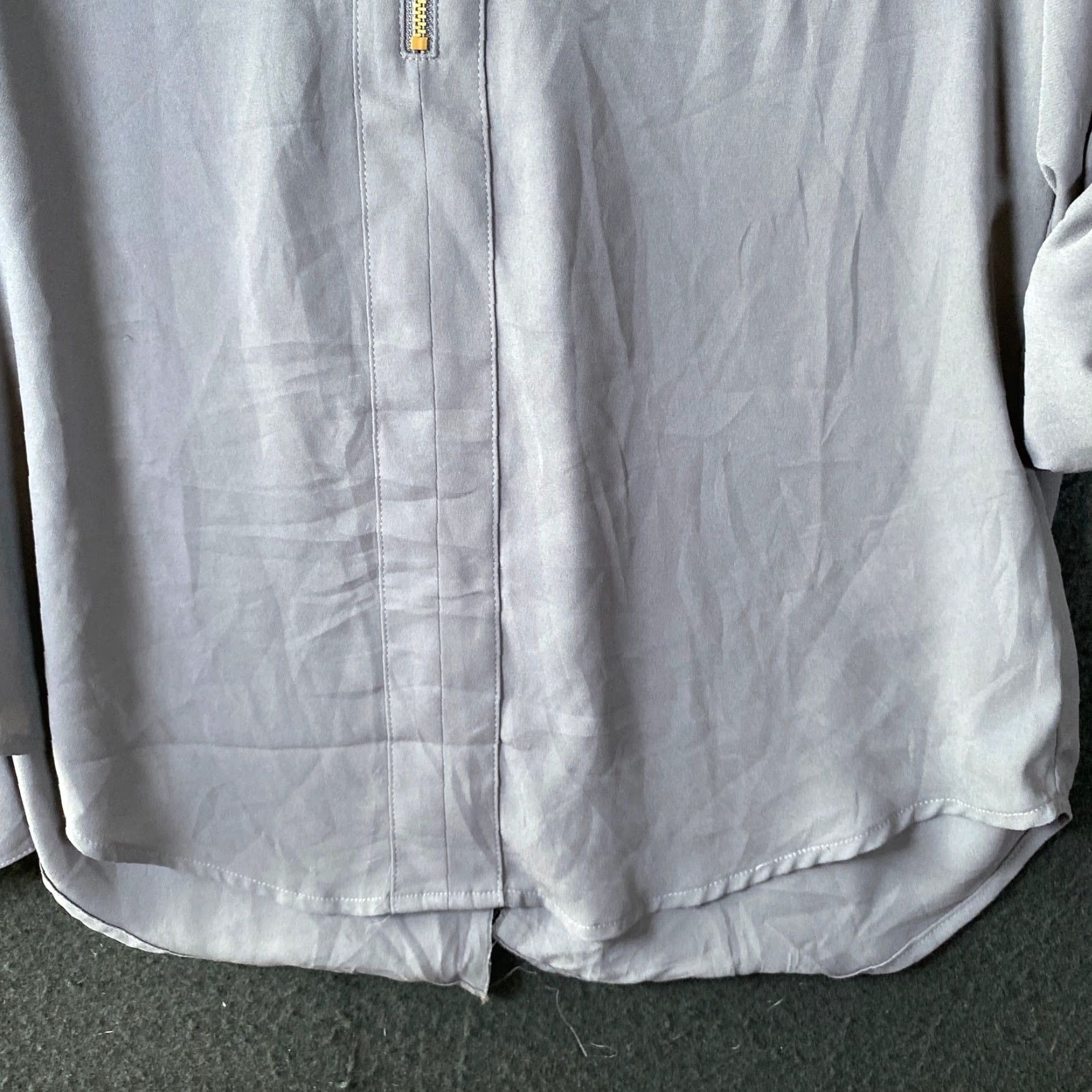 Express Express Blouse Gray V-Neck Zipper Roll Tab Sleeve Small Womens Size S / US 4 / IT 40 - 3 Thumbnail