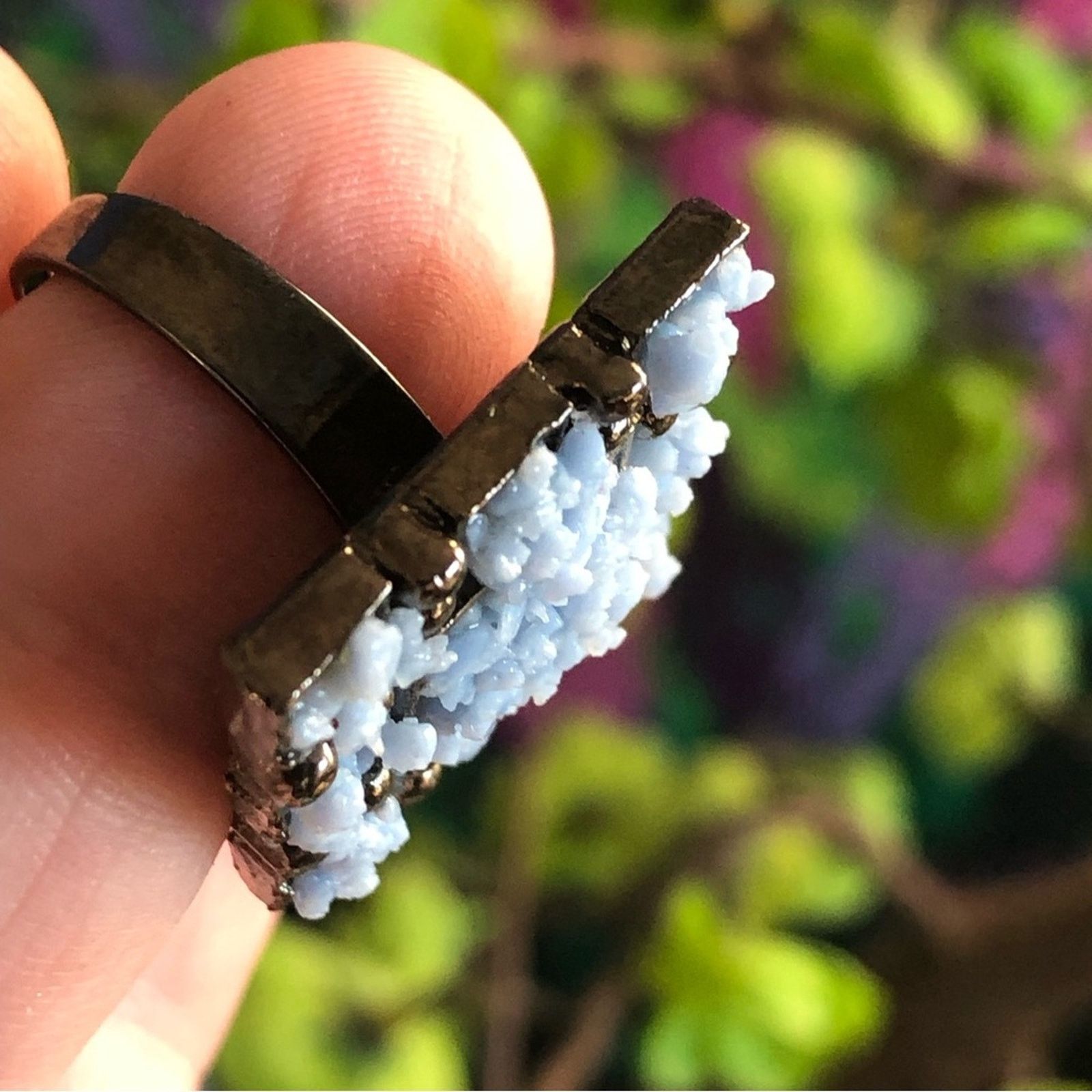Jewelry Blue coral gunmetal necklace earring and ring jewelry set Size ONE SIZE - 10 Thumbnail