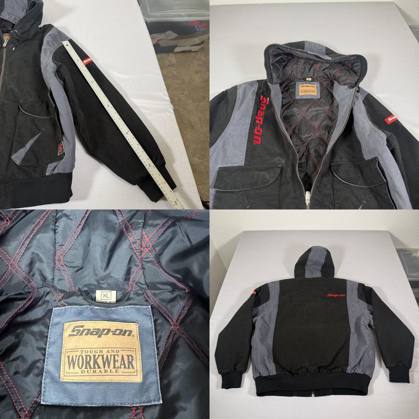 Vintage SNAP-ON Jacket Mens XL Black Canvas Hooded Bomber Workwear Zip Full Front Insulated Lined Pockets Size US XL / EU 56 / 4 - 8 Thumbnail