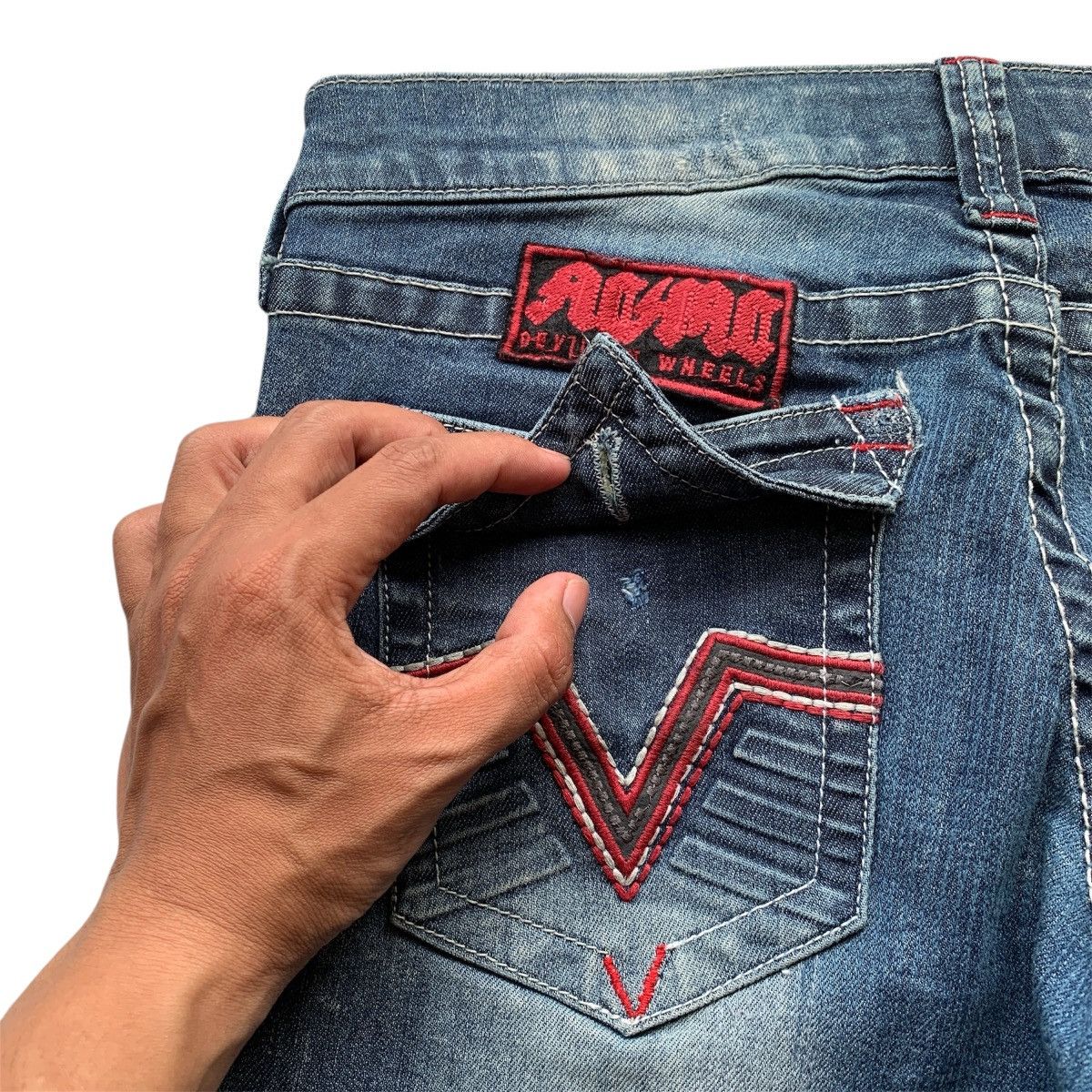 Le Grande Bleu (L.G.B.) Distressed Affliction Flared Jeans LGB Ifsix GOA Style Size US 29 - 13 Thumbnail