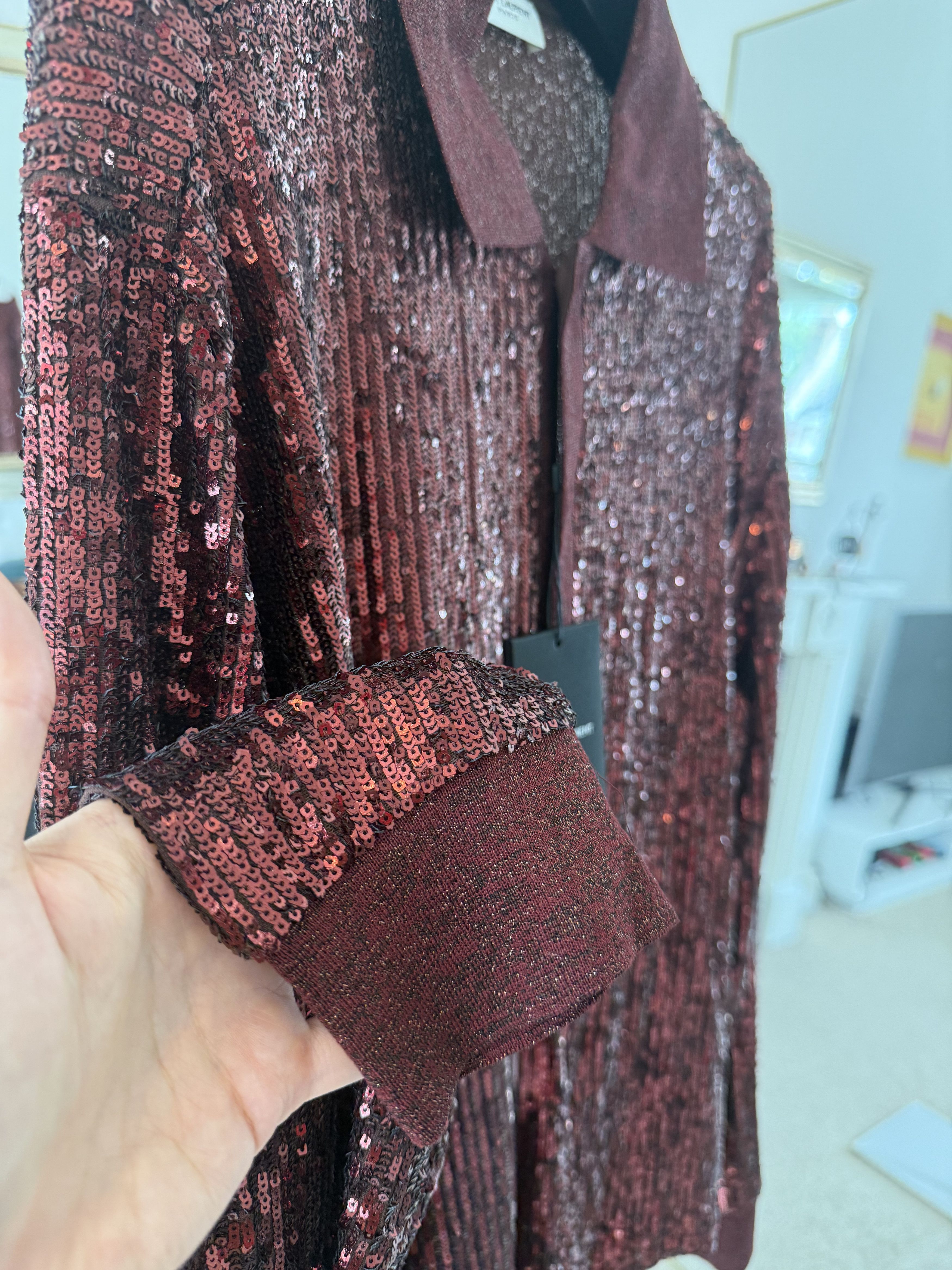 Saint Laurent Paris SS22 Saint Laurent Long Sleeve Sequin Polo Shirt Size US L / EU 52-54 / 3 - 8 Thumbnail