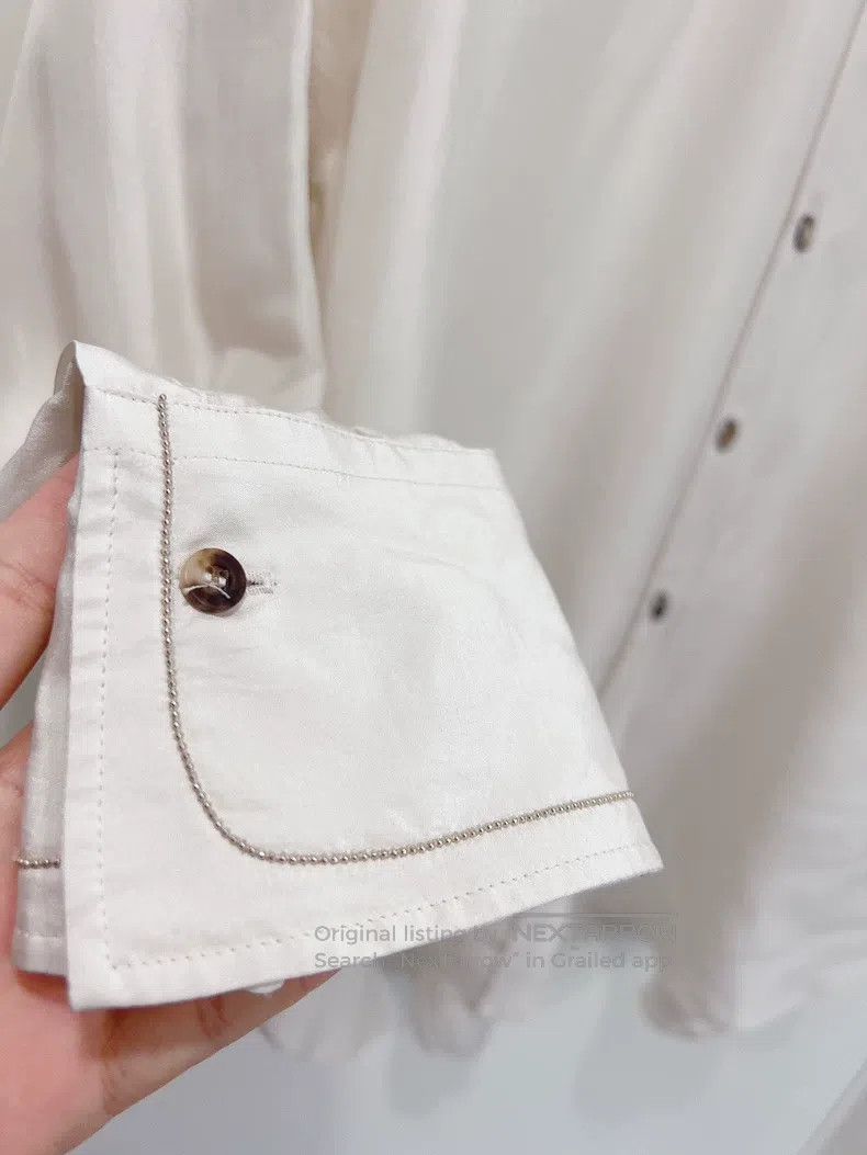 Brunello Cucinelli Brunello Cucinelli Beige Beaded Shirt Jacket Size S / US 4 / IT 40 - 6 Thumbnail