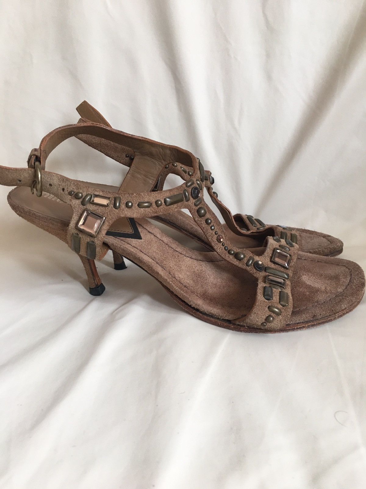Miu Miu MIU MIU Brown Suede Rhinestones Heels Sandals EU 38 Size US 8 / IT 38 - 2 Thumbnail