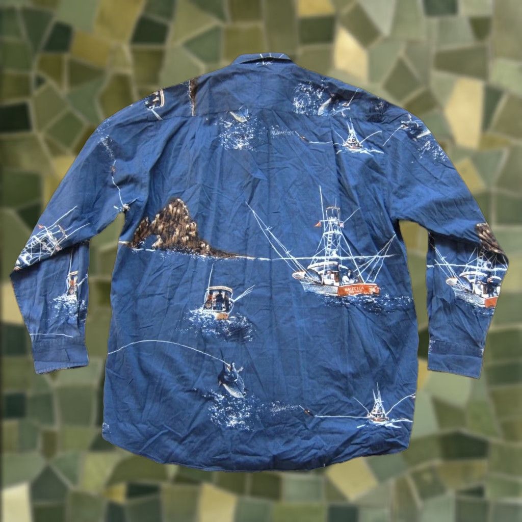 Nautica Vtg Nautica Shirt Button-Up Men L Cotton Blue Brown Fishing Boat Long Sleeve Collar-Down Button Size US L / EU 52-54 / 3 - 1 Thumbnail
