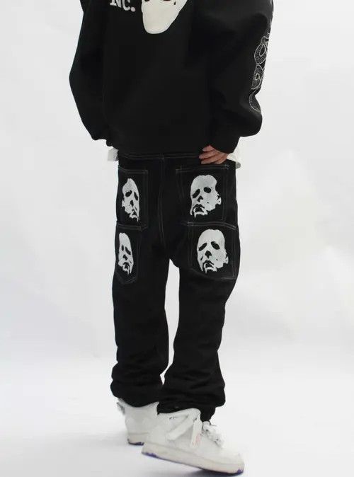 VIBE Street Hip Hop Skull Print Jeans Size US 32 / EU 48 - 1 Thumbnail