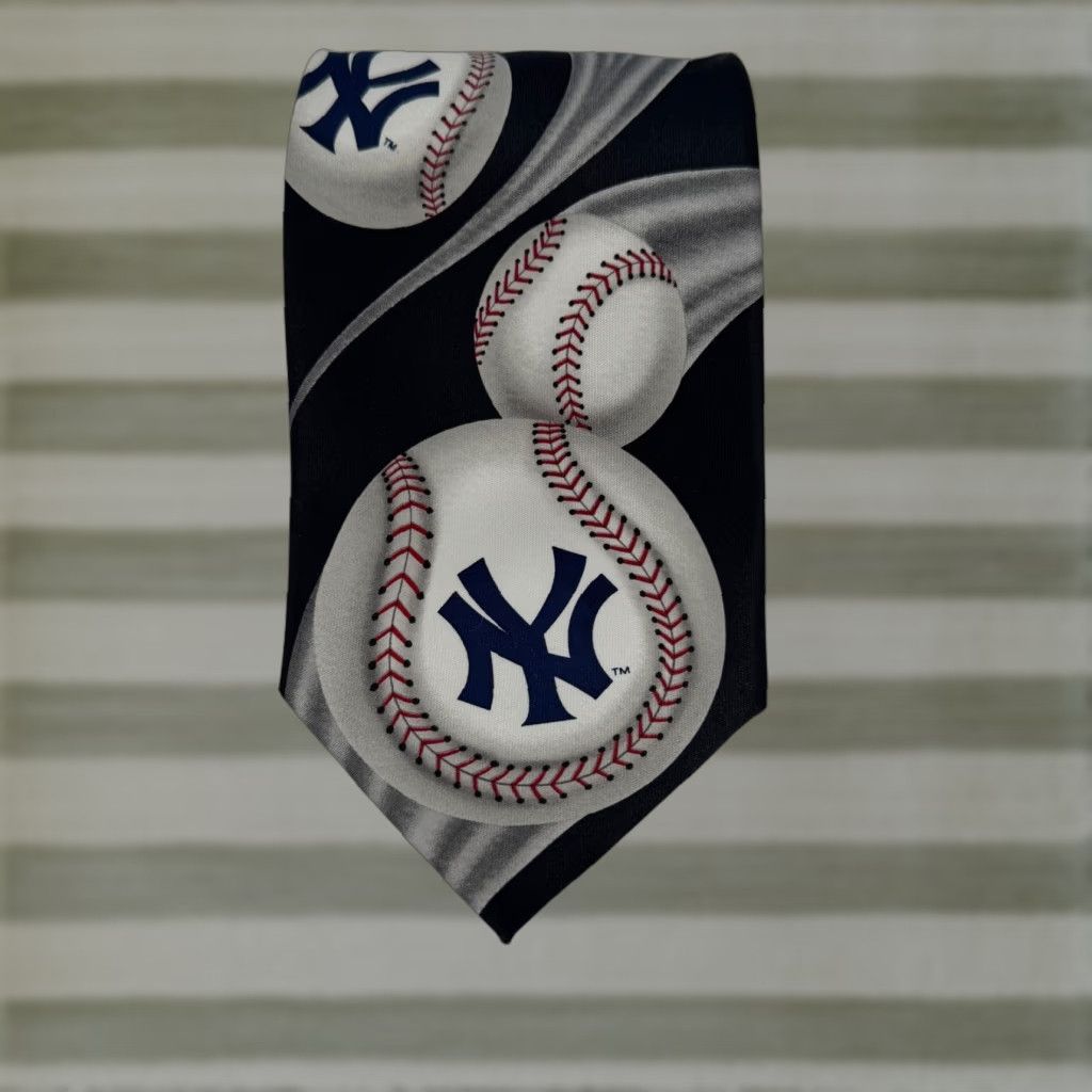 MLB Ralph Marlin New York Yankees Official MLB Curve Ball Baseball Tie Men One Size Black Geometric Logo Sports Baseball NY Yankees Vintage: No Size ONE SIZE - 1 Thumbnail