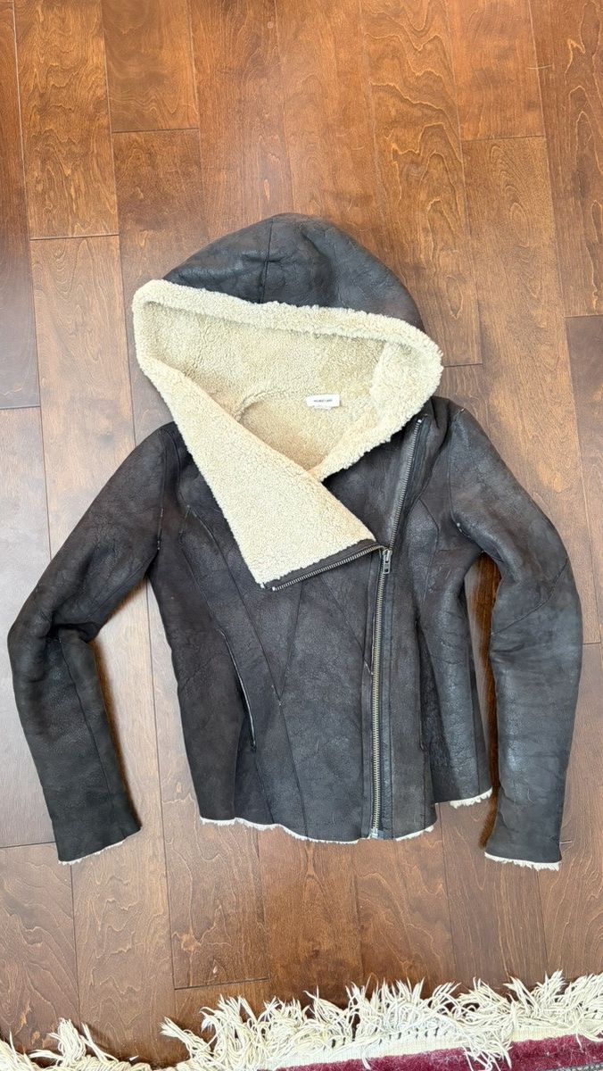 Helmut Lang Helmut Lang hooded asymmetric shearling brown leather jacket Size S / US 4 / IT 40 - 2 Thumbnail