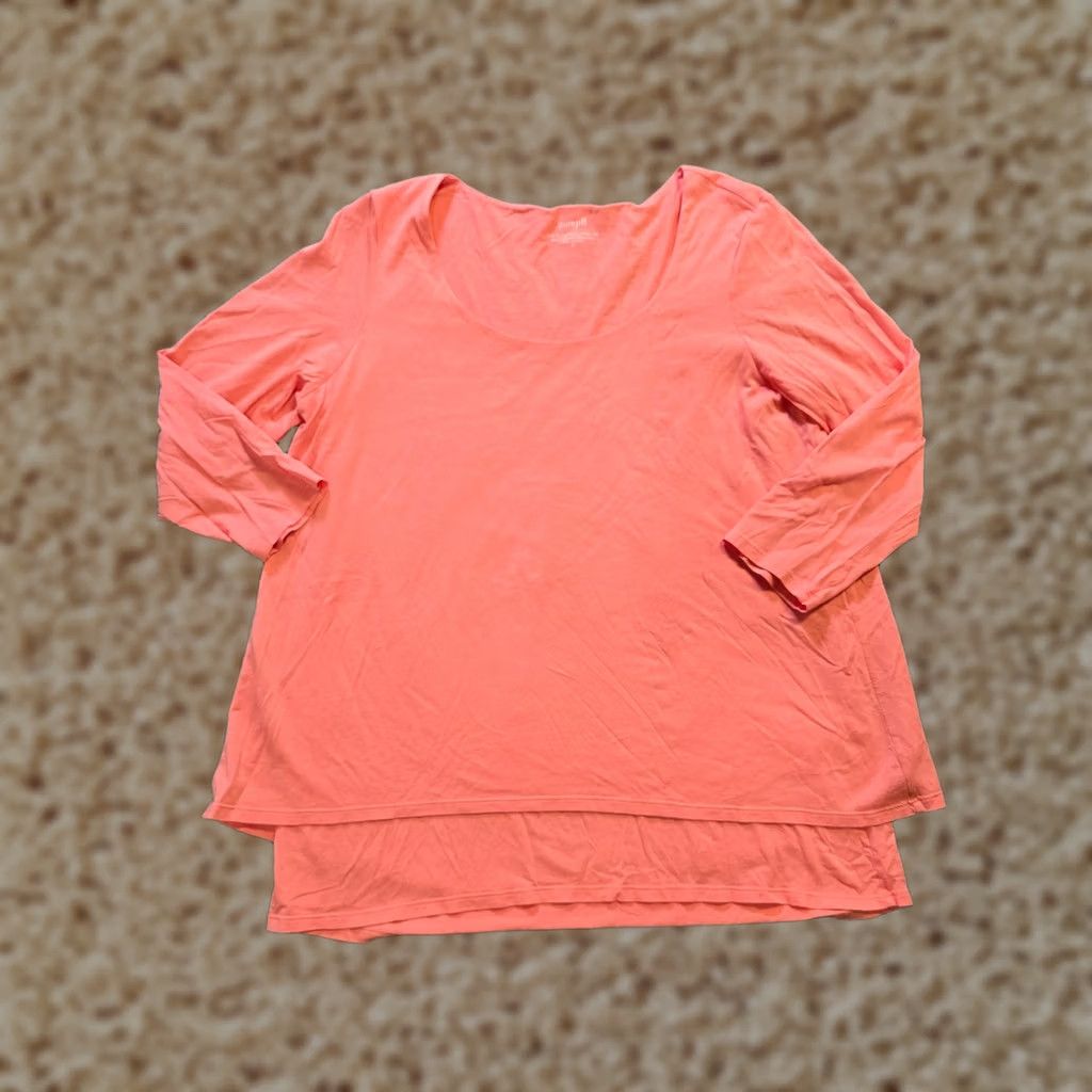 J. Jill J Jill Top Women M Orange 3/4 Sleeve Elliptical Layered Capsule Casual Shirt Blouse Regular Knit Cotton Modal Vintage No Size M / US 6-8 / IT 42-44 - 1 Thumbnail