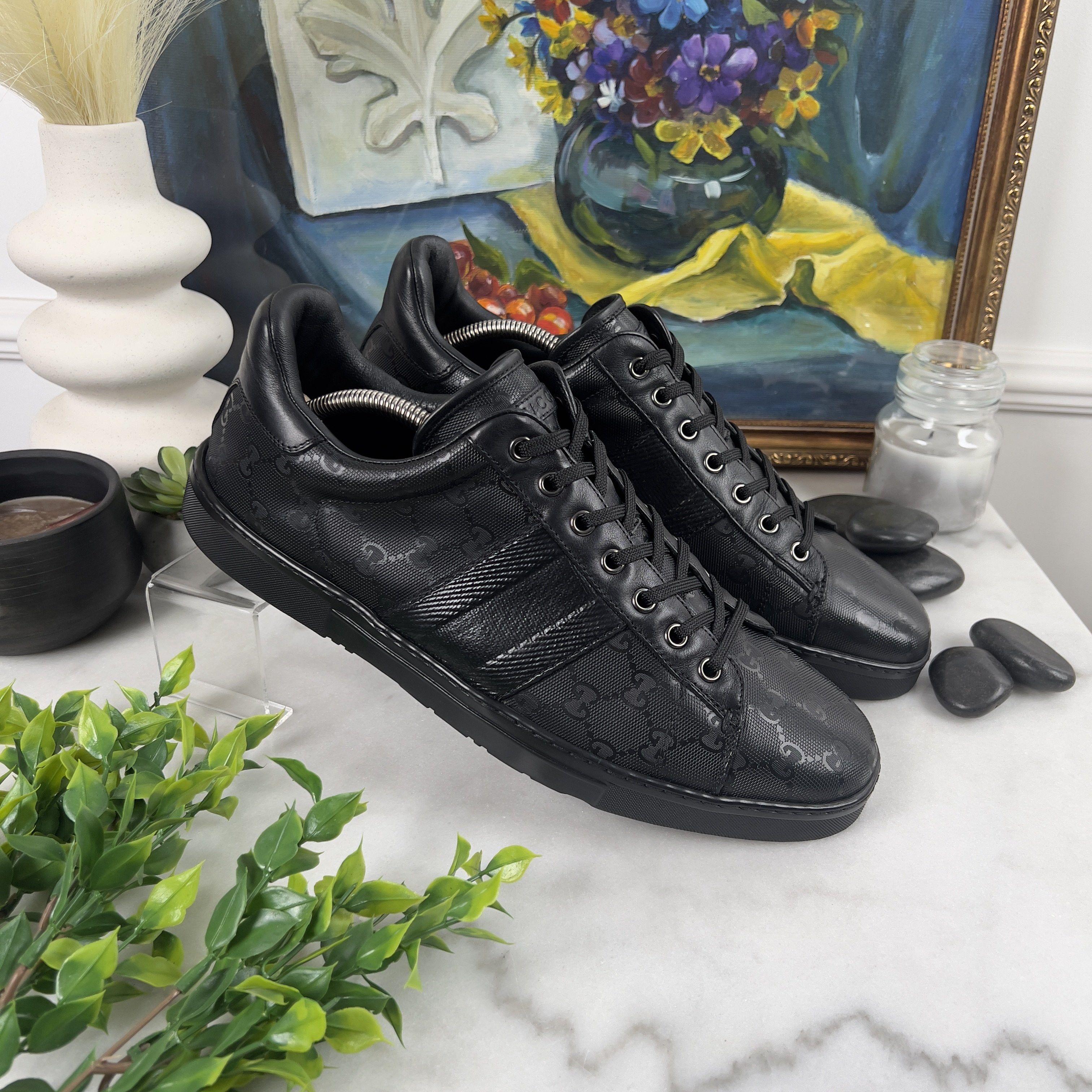 Gucci Vintage Ace GG Guccissima Monogram Sneakers Glazed Leather Size US 10 / EU 43 - 4 Thumbnail