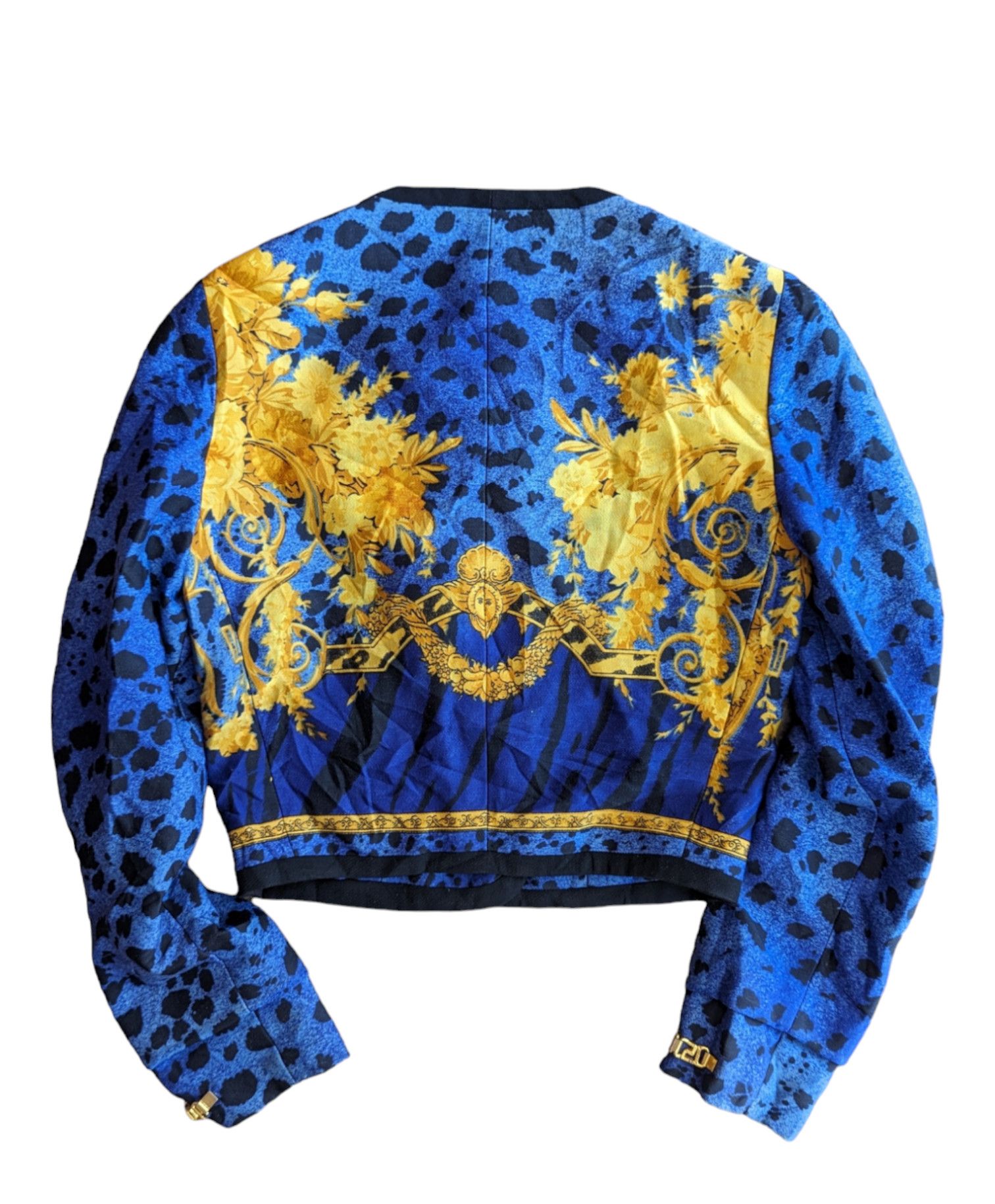 Versace Vintage 90s Gianni Versace Blue Baroque Leopard Print Jacket Size XS / US 0-2 / IT 36-38 - 23 Thumbnail