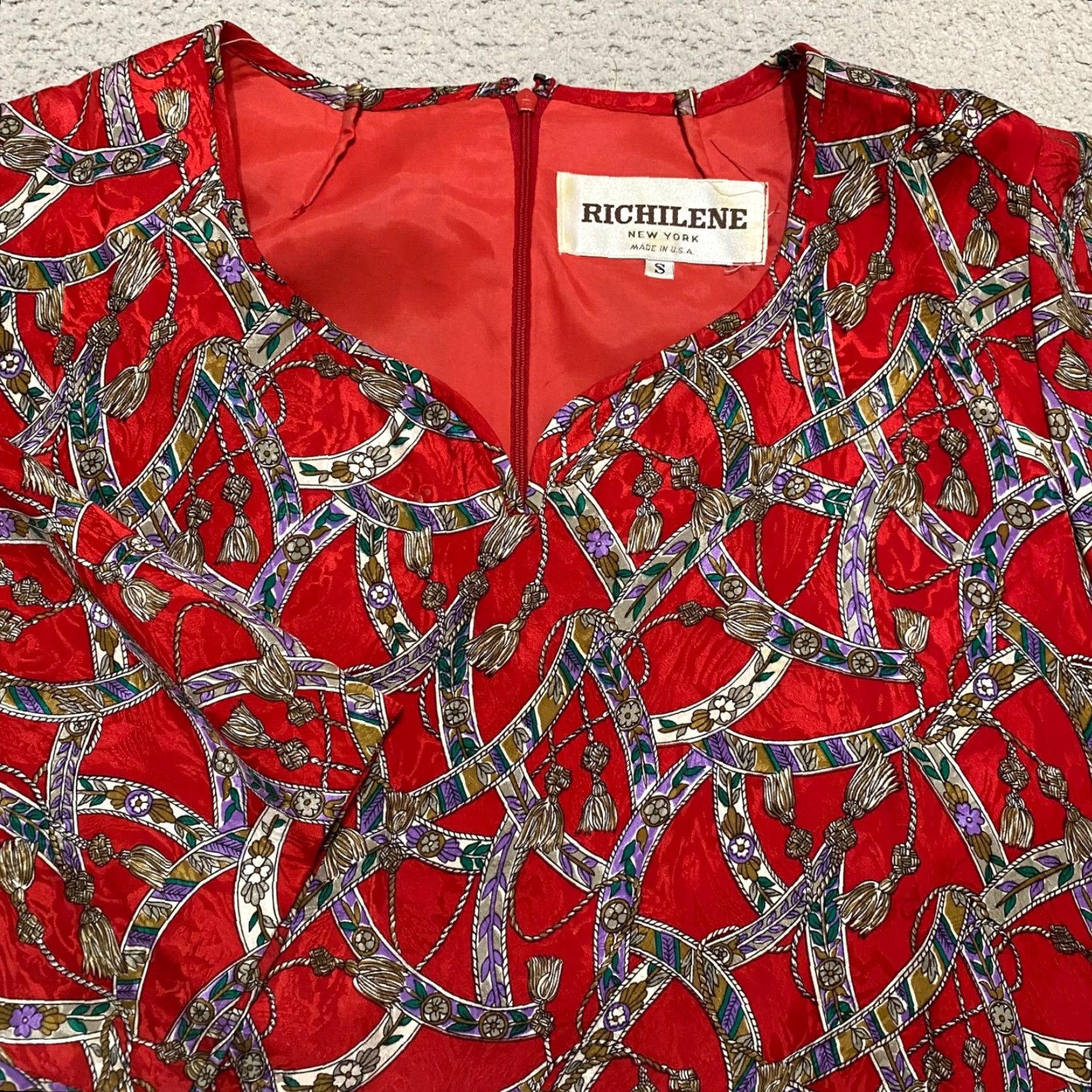 Vintage VINTAGE Richilene Womens Dress S Red 3/4 Sleeve V-Neck Midi 70s Geometric Bohemian Small US Size S / US 4 / IT 40 - 6 Thumbnail