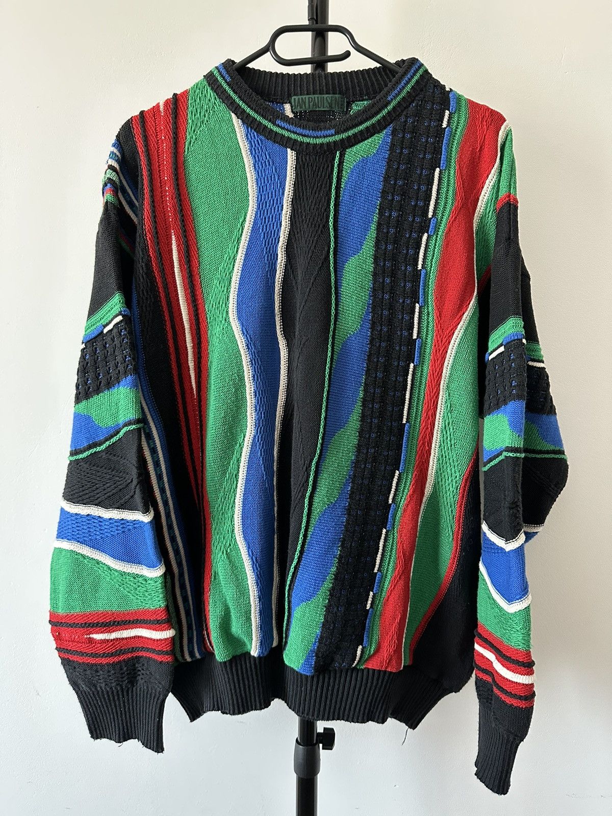 Vintage Coloured multi-cable knit colourful sweater Size US L / EU 52-54 / 3 - 1 Thumbnail