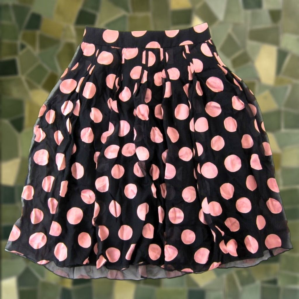 Vintage J. Peterman Silk Pink Black Polka Dot A-Line Pleated Knee Length Skirt Women 4 Size 27" / US 4 / IT 40 - 1 Thumbnail