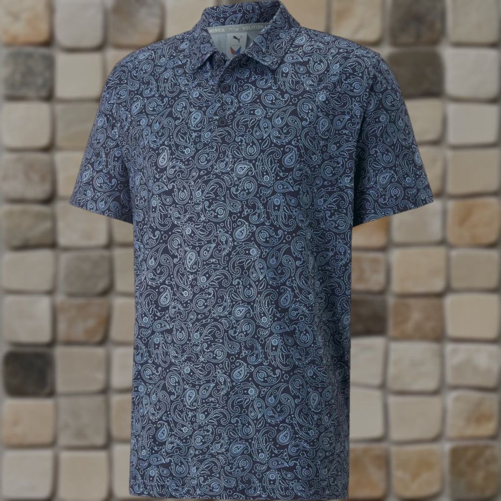 Puma MEN'S PUMA Volition Bandana Golf Polo Shirt POLO Shirt XXL BLUE Paisley 535303 Golf, Casual Mens Size US XXL / EU 58 / 5 - 1 Thumbnail