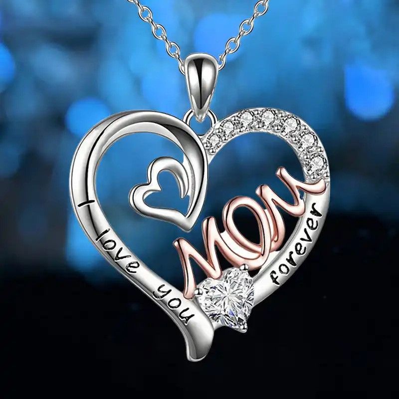 Jewelry Elegant White K Plated Love Heart Mom Pendant Size ONE SIZE - 1 Thumbnail