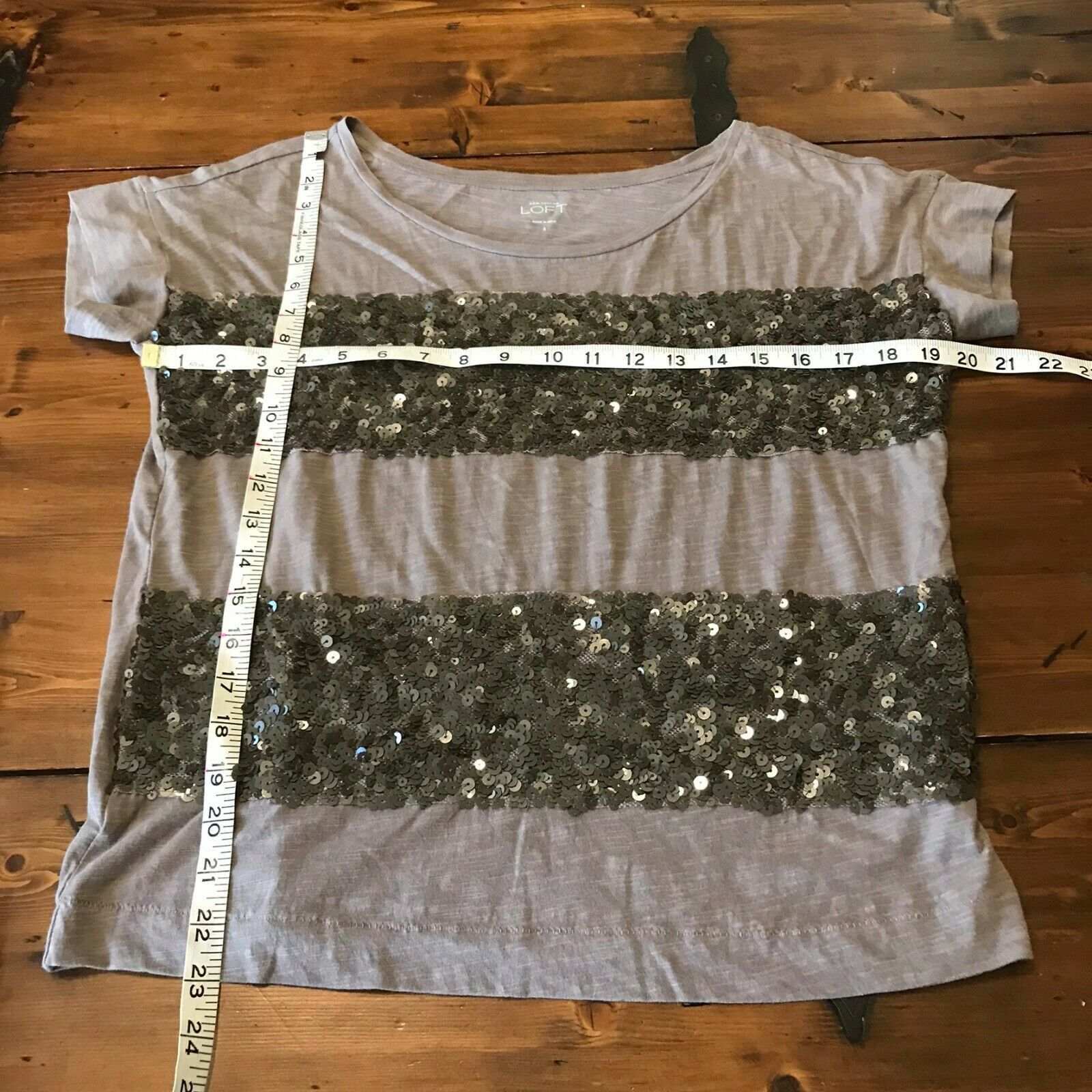 Loft LOFT Light Gray Sequined Striped Short Sleeve Top NEW Small Size S / US 4 / IT 40 - 4 Thumbnail