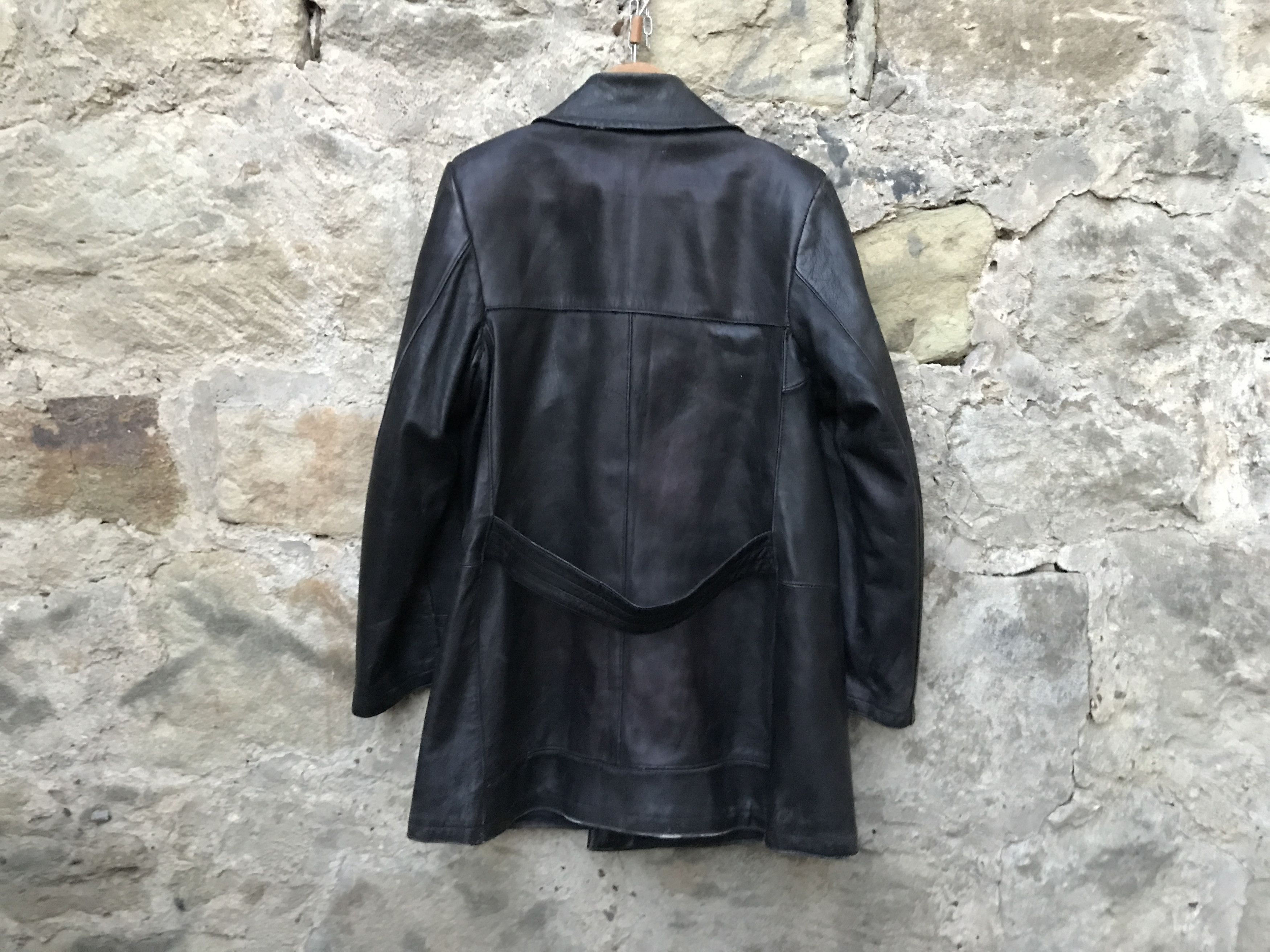 Vintage Retro 40s-50s Military Soviet Motorcycle Leather Peacoat Size US L / EU 52-54 / 3 - 6 Thumbnail