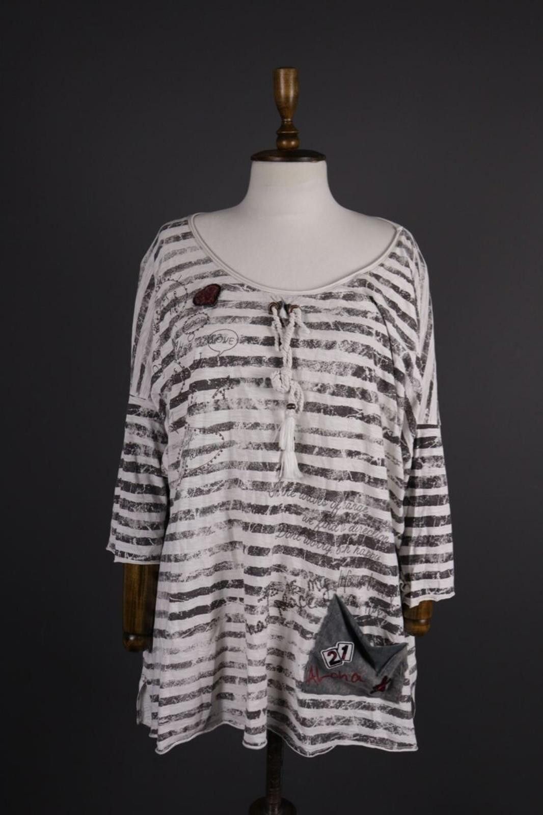 Designer Tredy White Stripe Long Sleeve Lagenlook Tunic Dress Size 46 Size M / US 6-8 / IT 42-44 - 1 Thumbnail