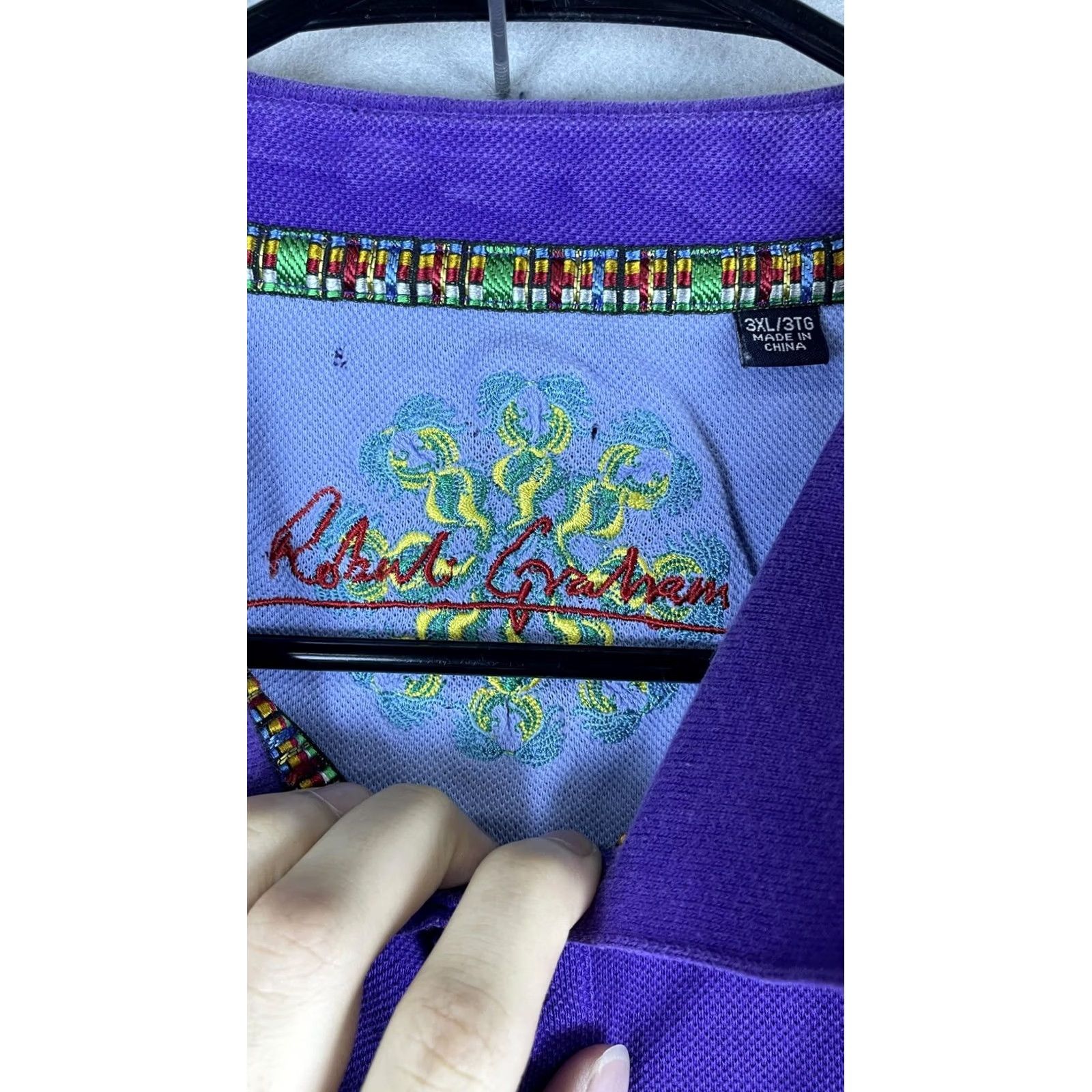 Robert Graham Robert Graham Polo Shirt Mens 3XL Purple Solid Embroidered Short Sleeve Casual Size US XXL / EU 58 / 5 - 3 Thumbnail