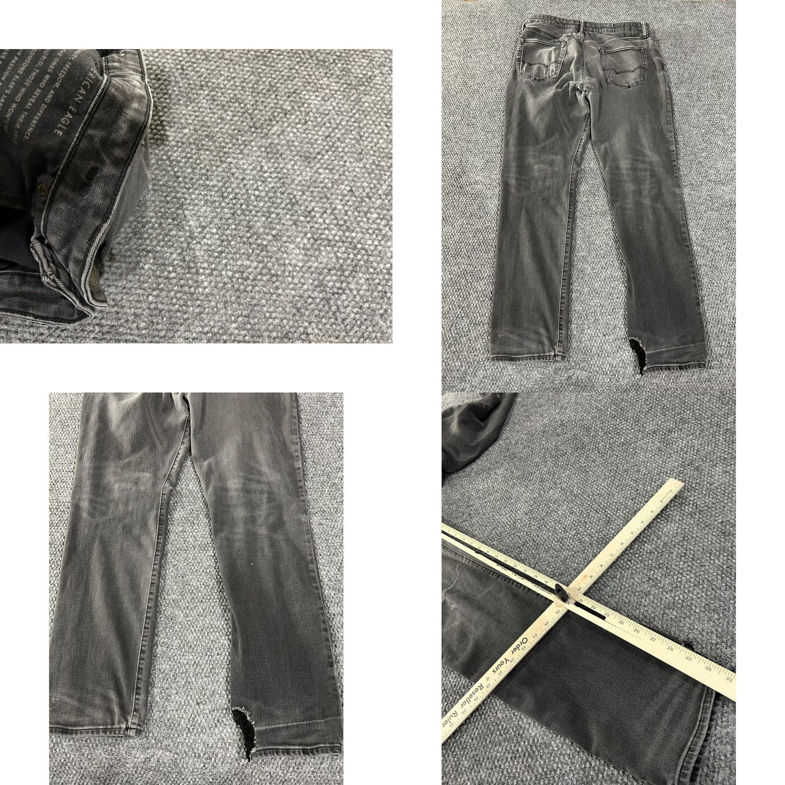 American Eagle Outfitters american eagle jeans mens 33x32 slim black distressed denim retro hem hole blemish Size US 33 - 8 Thumbnail