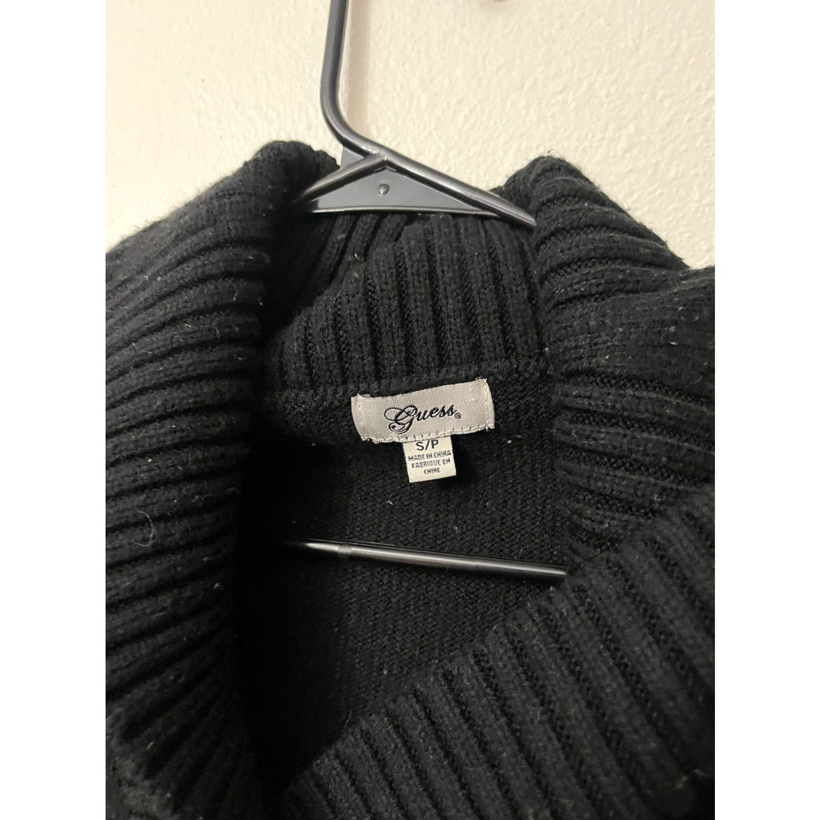 Guess GUESS Women’s Sweater Long Sleeve Pullover Shawl Collar Solid Black Y2K 90s Size S Size S / US 4 / IT 40 - 3 Thumbnail