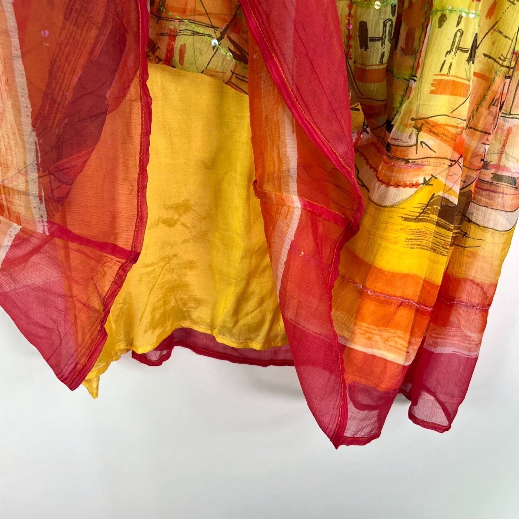 Vintage VINTAGE Half Moon Bay Skirt Women's L Yellow Long Nylon Bohemian 90s Festival Beach Flare Mid Rise Ruffle Lined Zip Closure Size 36" / US 14 / IT 50 - 4 Thumbnail