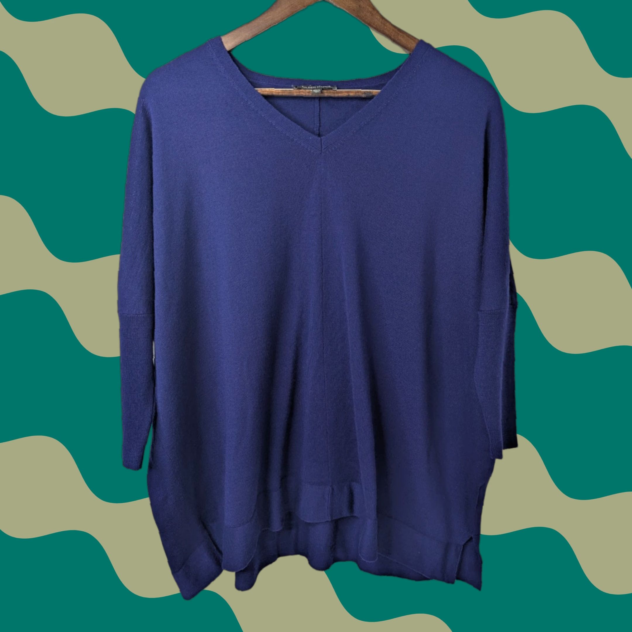 Eileen Fisher Eileen Fisher Oversized Sweater Knit Top Wool Blue S V-Neck Pullover Women Knit Top Casual Size S / US 4 / IT 40 - 1 Thumbnail