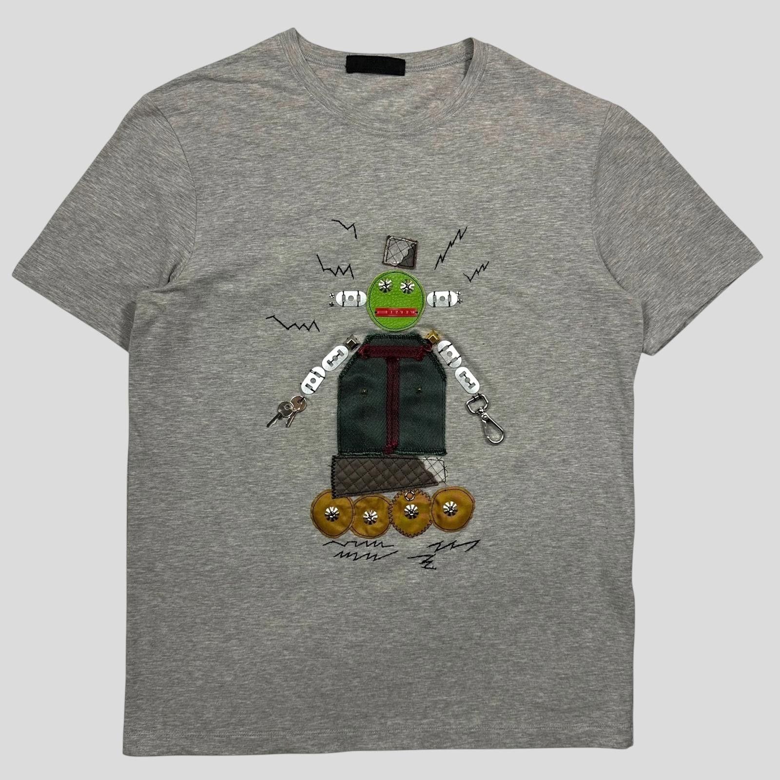 Prada FW04 Robot Logo Leather Carabiner Appliqué T-shirt - S