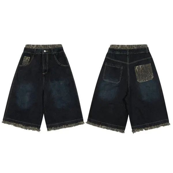 Vintage VIBE Navy Spliced Leopard Print Washed Loose Fit 7/10 Shorts Size US 30 / EU 46 - 6 Thumbnail