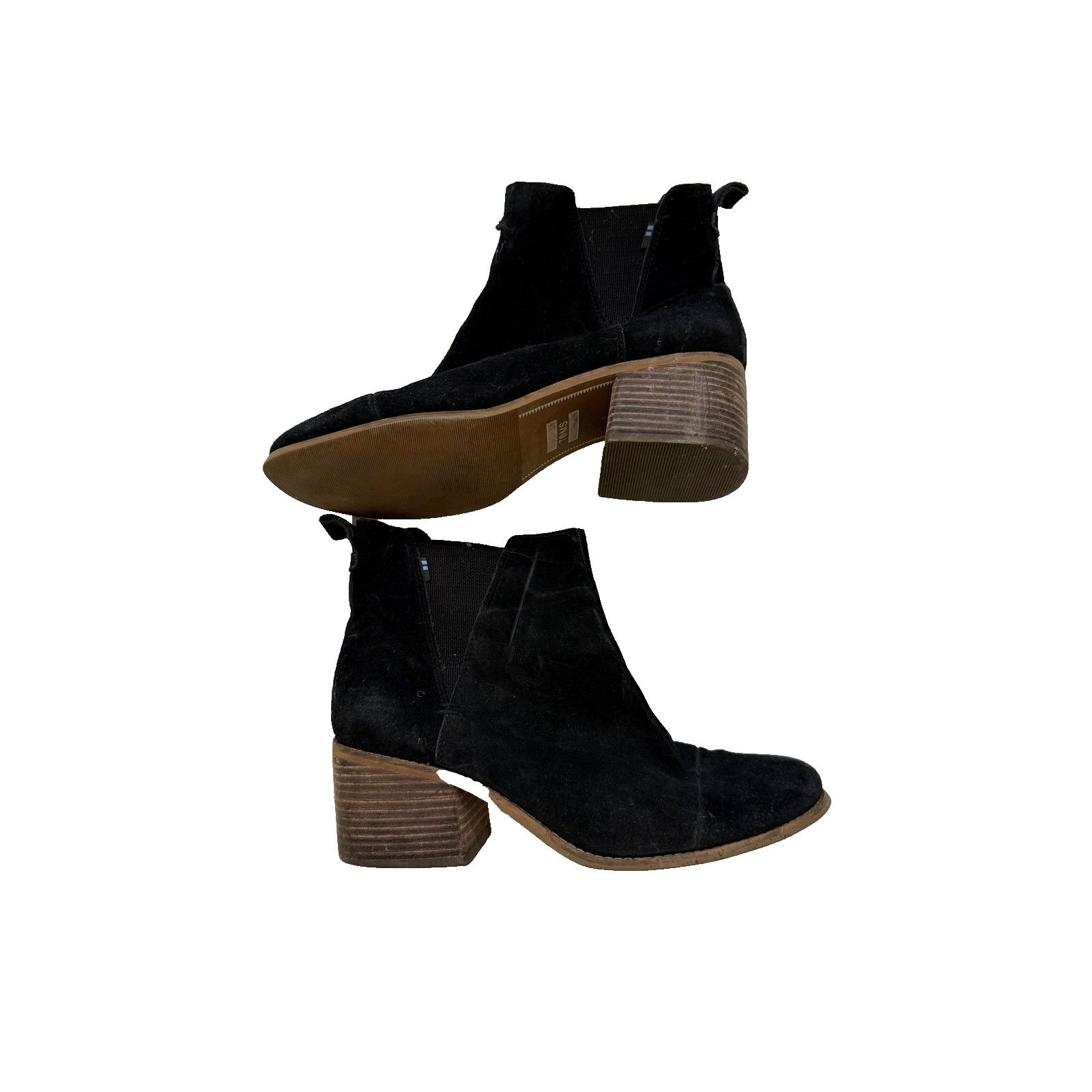 Toms TOMS Boots Womens 9.5 Black Suede Chelsea Ankle Block Heel Size US 9.5 / IT 39.5 - 2 Thumbnail