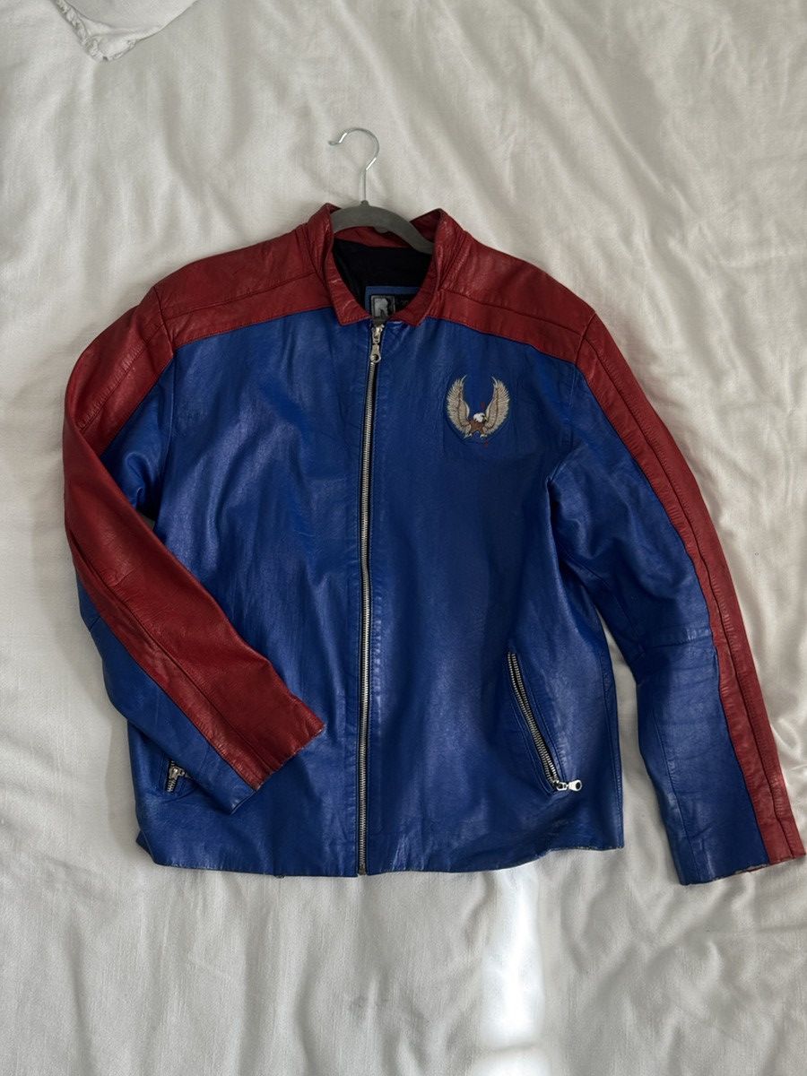Red and Blue Vintage Leather Jacket